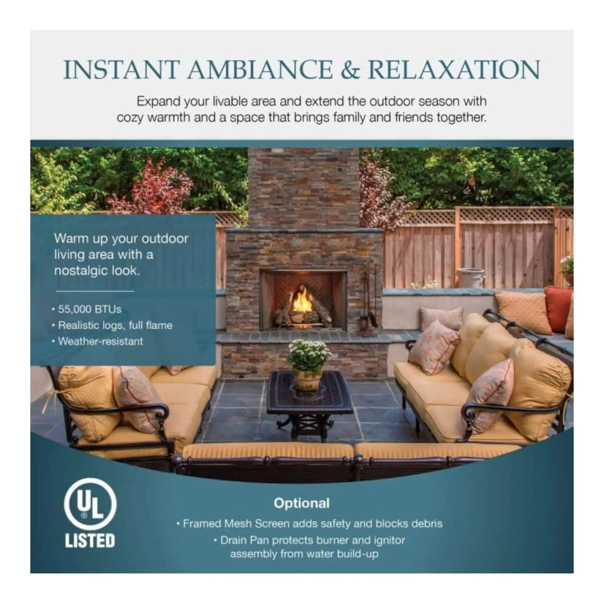 Majestic Courtyard 55K BTU 42 Inch Traditional Outdoor Gas Fireplace With Stacked | 42 Inch | Concrete | Natural Gas Fireplace