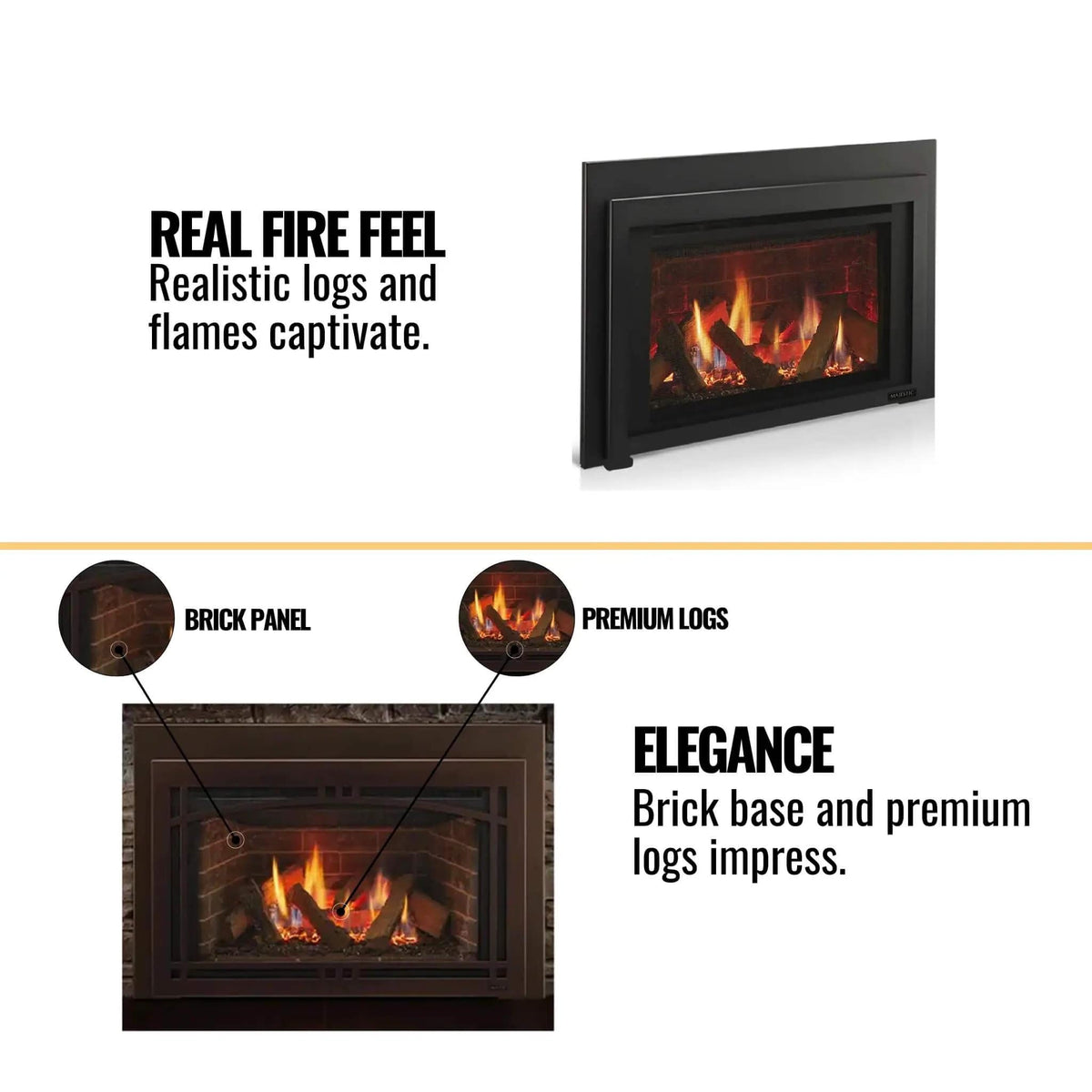 Majestic Ruby 30-Inch Direct Vent Natural Gas Insert With Intellifire Touch Ignition | 30 Inch | Wood | Natural Gas Fireplace