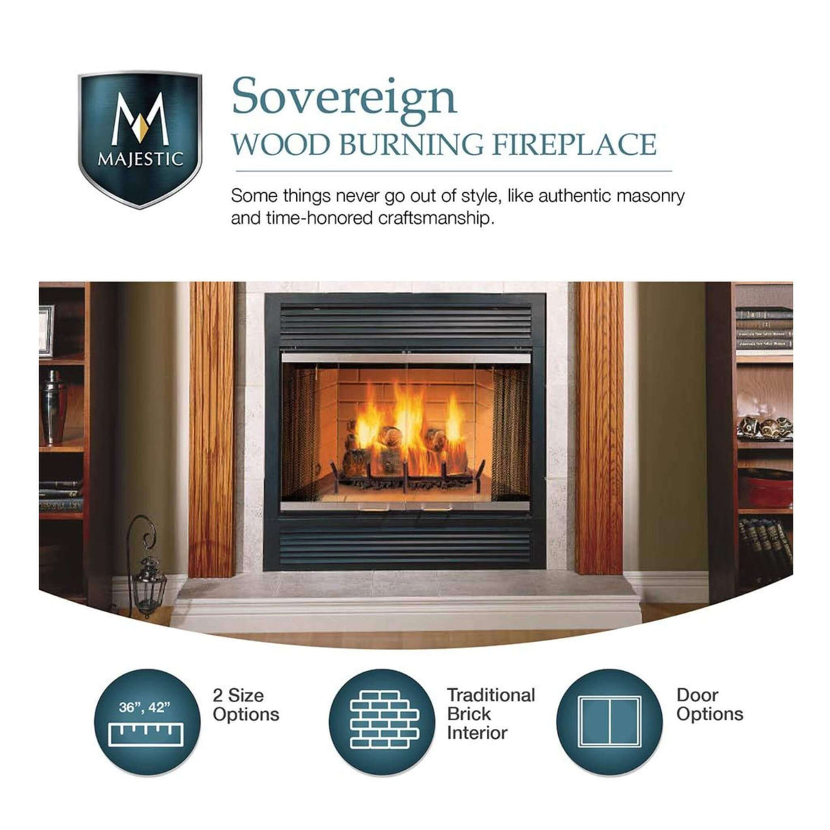 Majestic Sovereign 42-Inch Black Wood Burning Fireplace | 42 Inch | Steel | Living Room