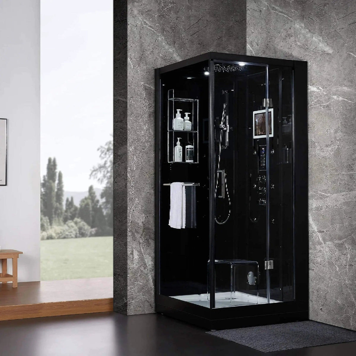 Maya Bath Platinum Arrezo Steam Shower With Rainfall Ceiling Shower | 37 Inch | Bathroom Use | Bathroom