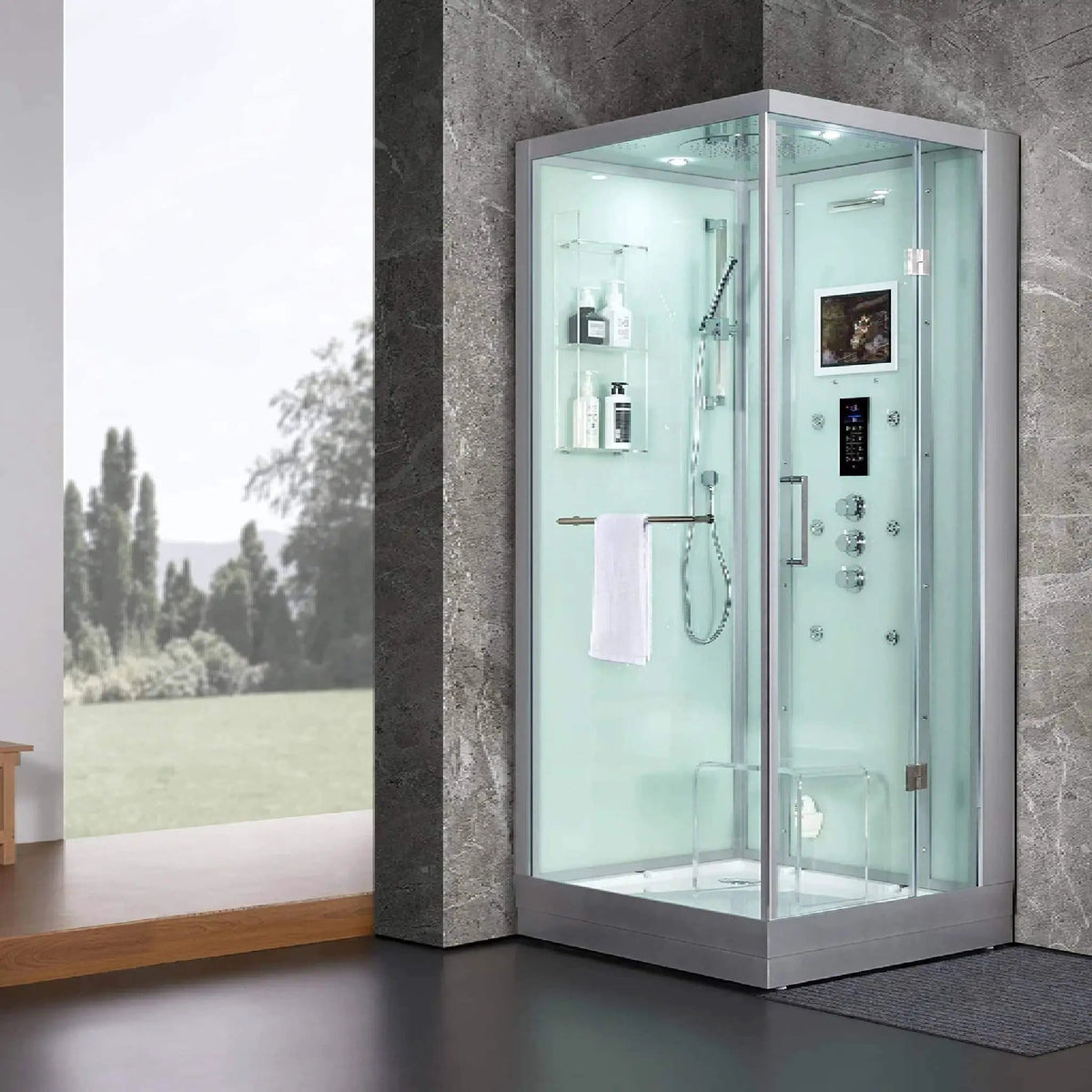 Maya Bath Platinum Arrezo Steam Shower With Rainfall Ceiling Shower | 37 Inch | Bathroom Use | Bathroom