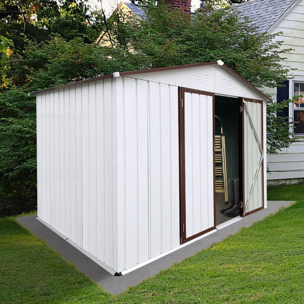 Metal Garden Storage Shed | Large White Outdoor Design | Aluminum Frames | Hinged Door