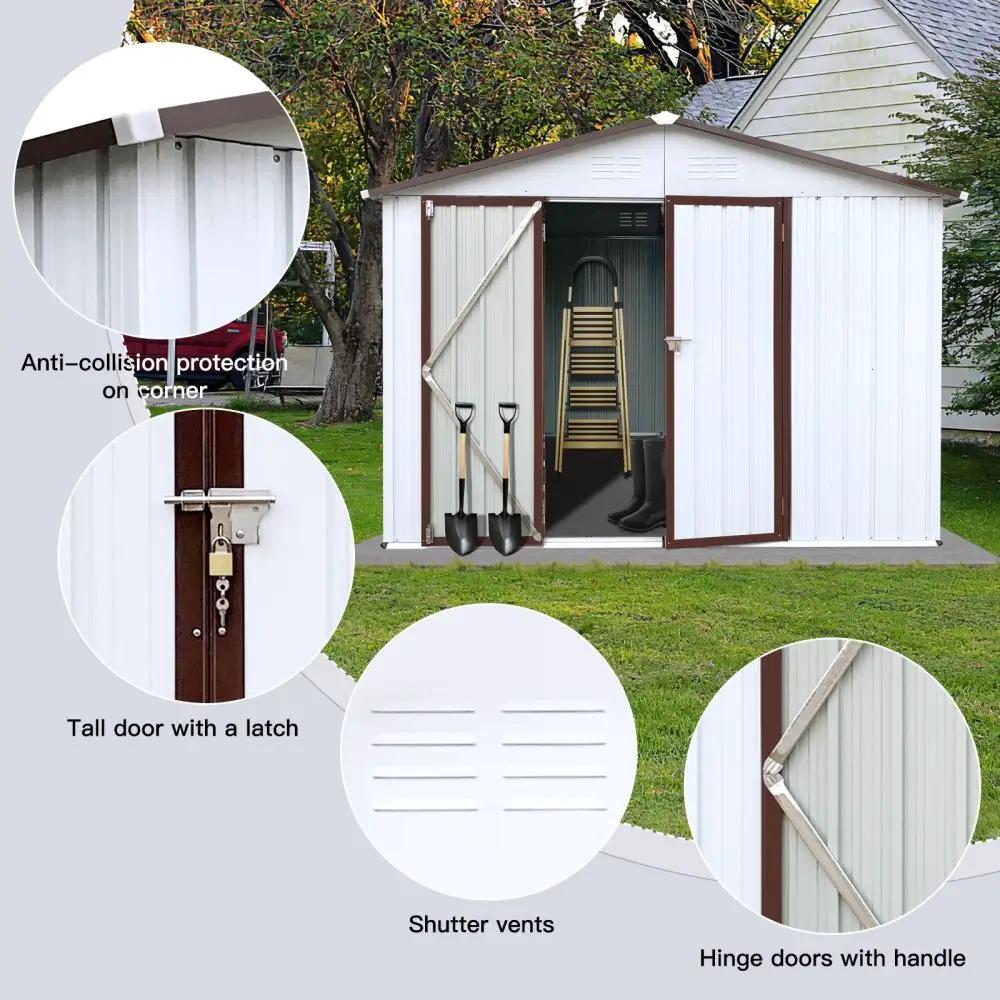 Metal Garden Storage Shed | Large White Outdoor Design | Aluminum Frames | Hinged Door
