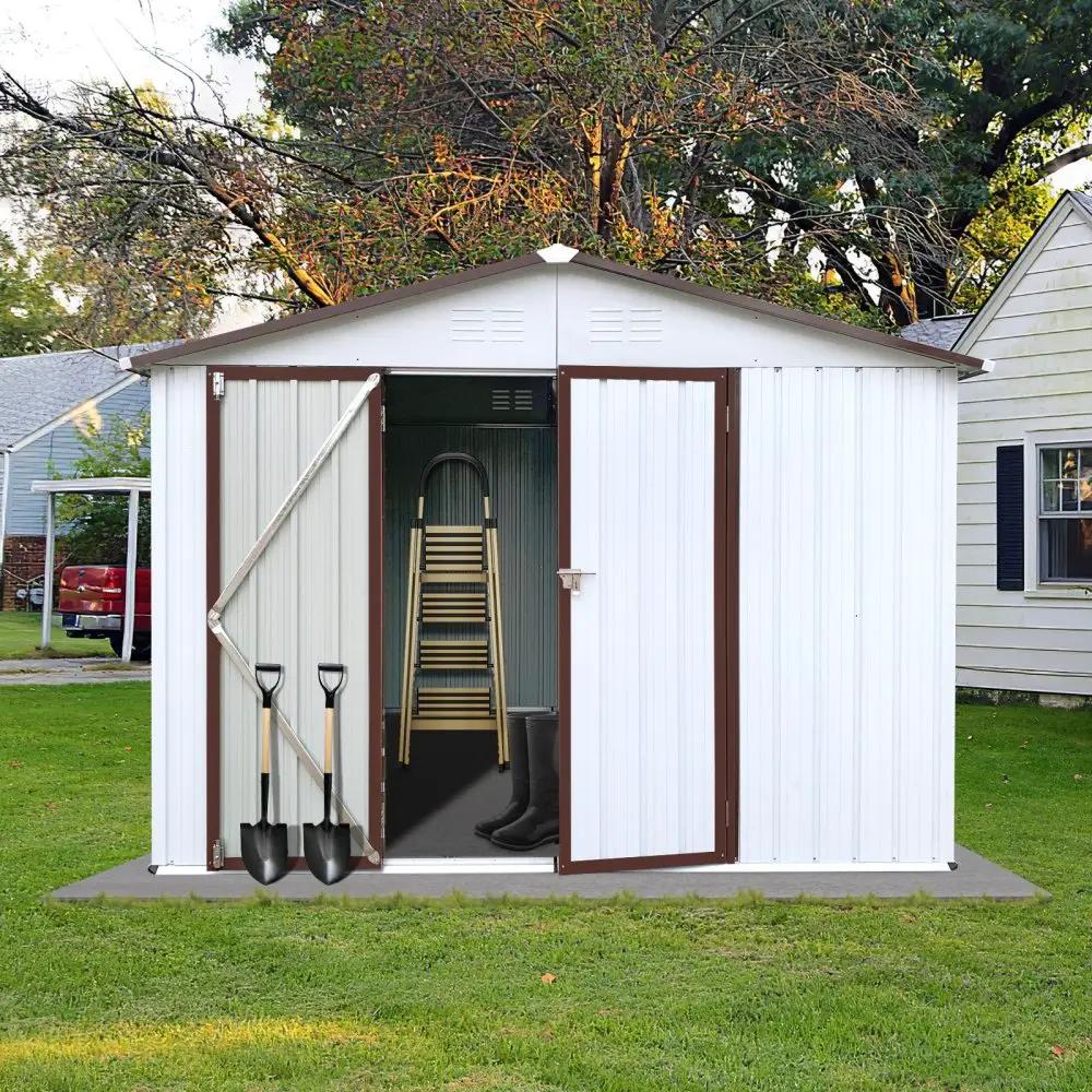 Metal Garden Storage Shed | Large White Outdoor Design | Aluminum Frames | Hinged Door
