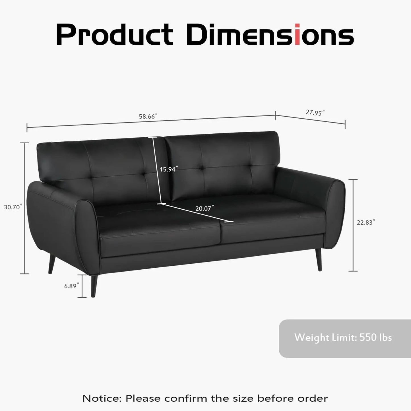 Mid Century Modern Black Loveseat Sofa for Small Spaces from PriceLows™