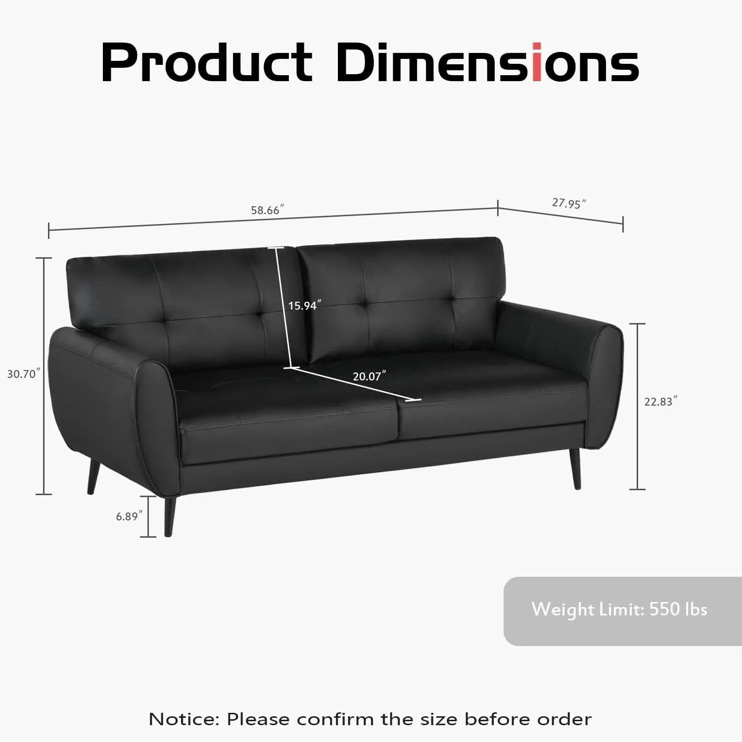 Mid Century Modern Black Loveseat Sofa for Small Spaces from PriceLows™