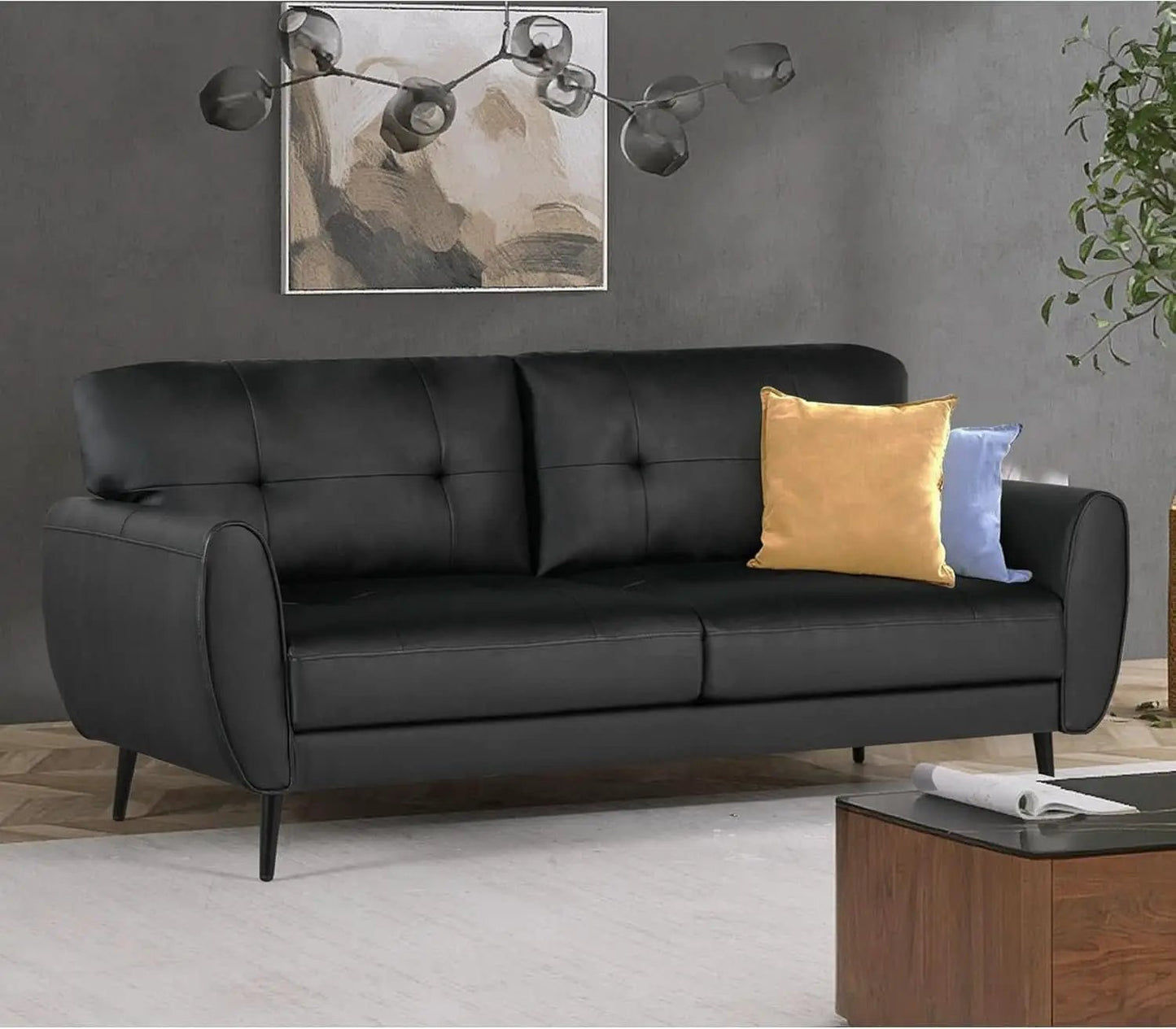 Mid Century Modern Black Loveseat Sofa for Small Spaces from PriceLows™