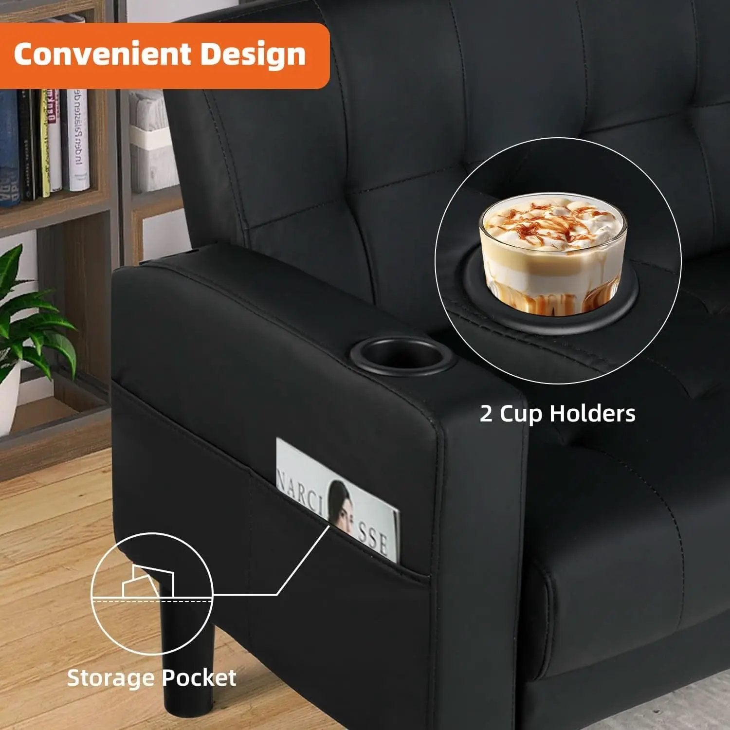 Mid-Century Modern Loveseat with USB Ports and Cup Holders from PriceLows™