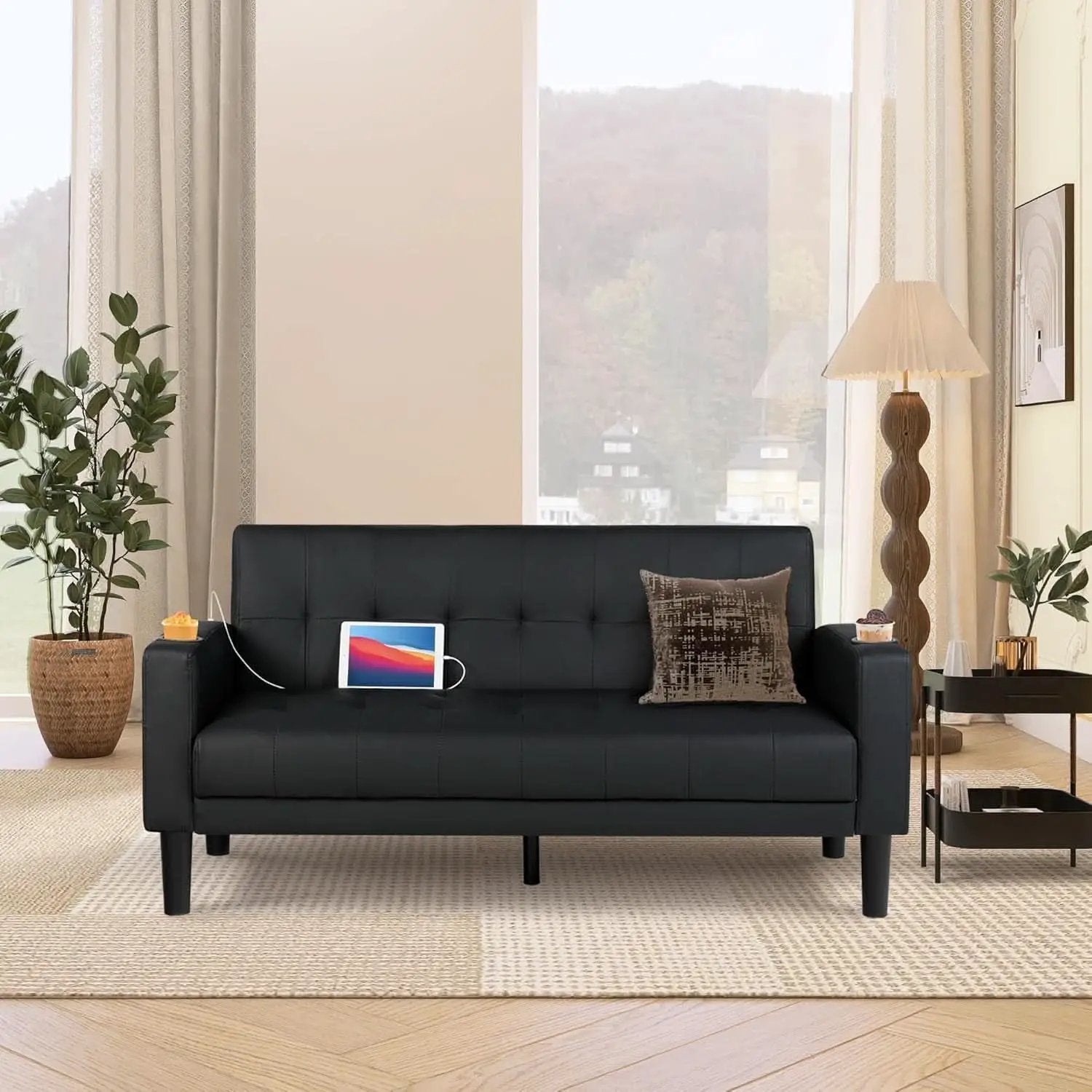 Mid-Century Modern Loveseat with USB Ports and Cup Holders from PriceLows™