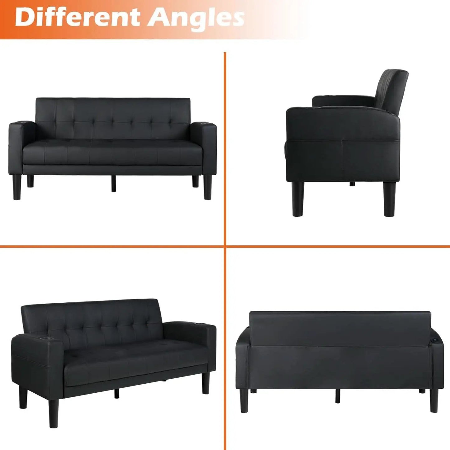 Mid-Century Modern Loveseat with USB Ports and Cup Holders from PriceLows™