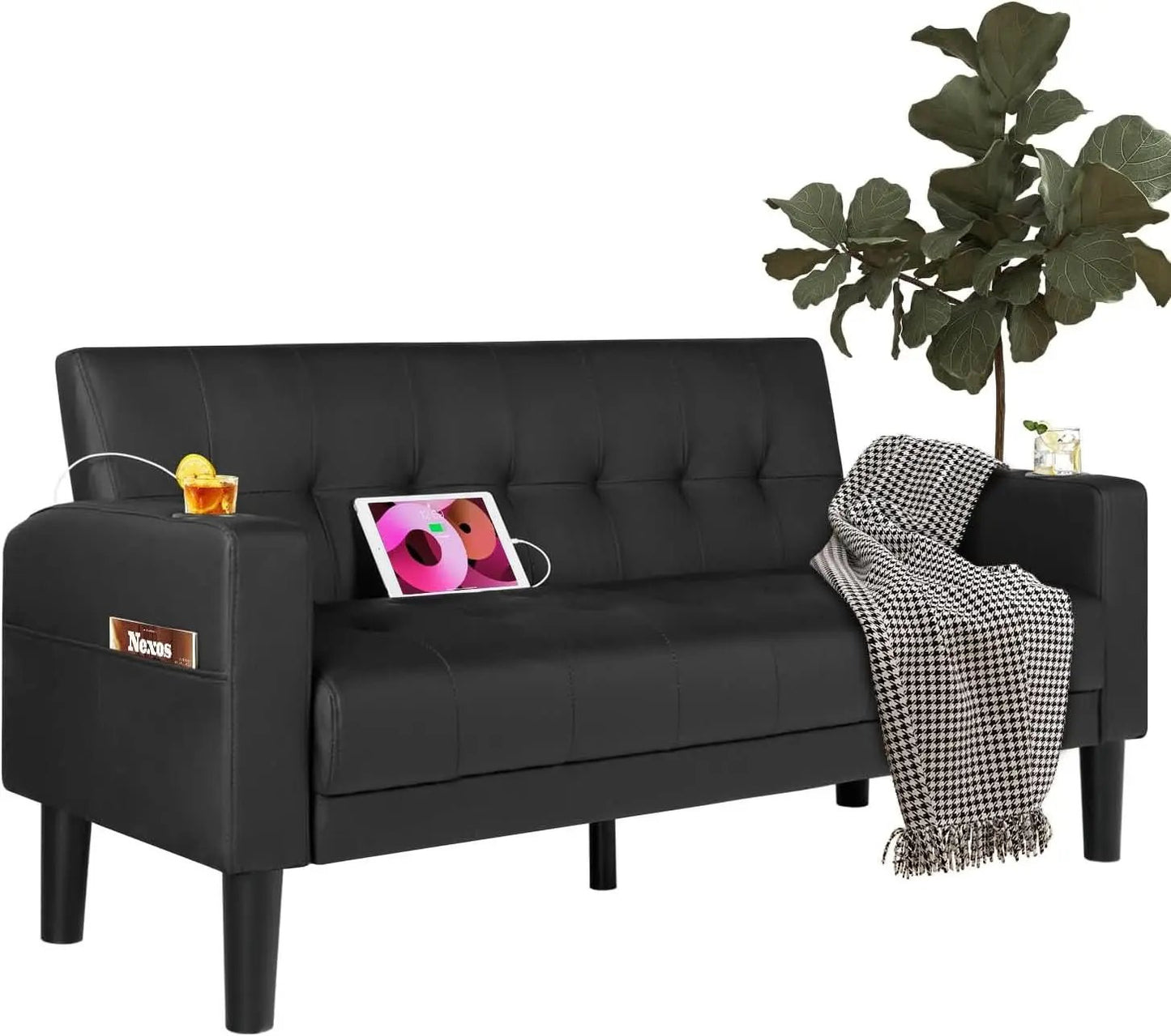 Mid-Century Modern Loveseat with USB Ports and Cup Holders from PriceLows™