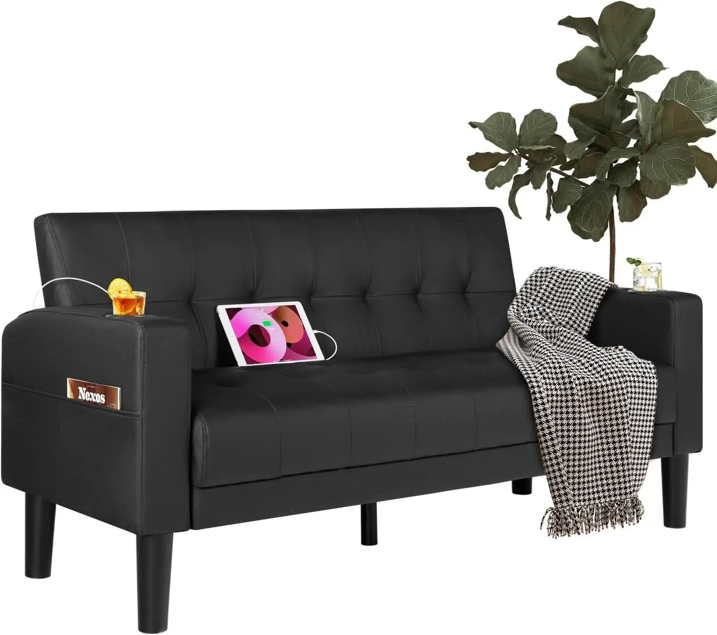 Mid-Century Modern Loveseat with USB Ports and Cup Holders from PriceLows™