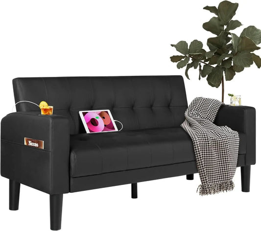 Mid-Century Modern Loveseat with USB Ports and Cup Holders from PriceLows™