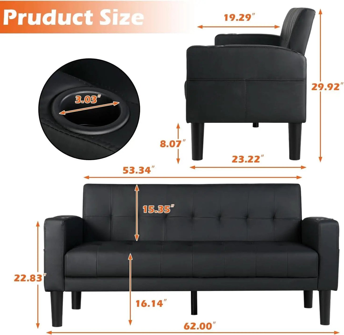 Mid-Century Modern Loveseat with USB Ports and Cup Holders from PriceLows™