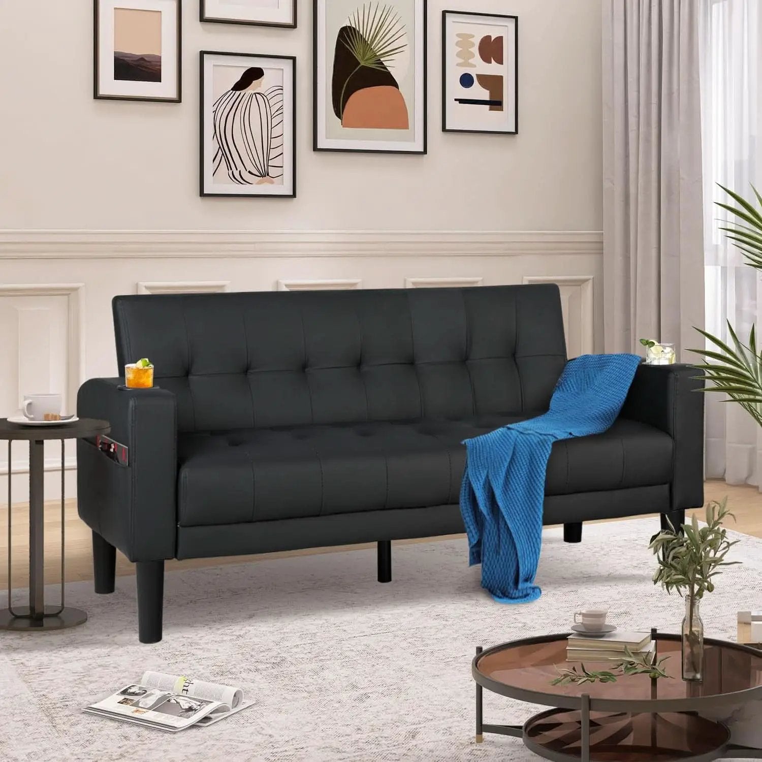 Mid-Century Modern Loveseat with USB Ports and Cup Holders from PriceLows™