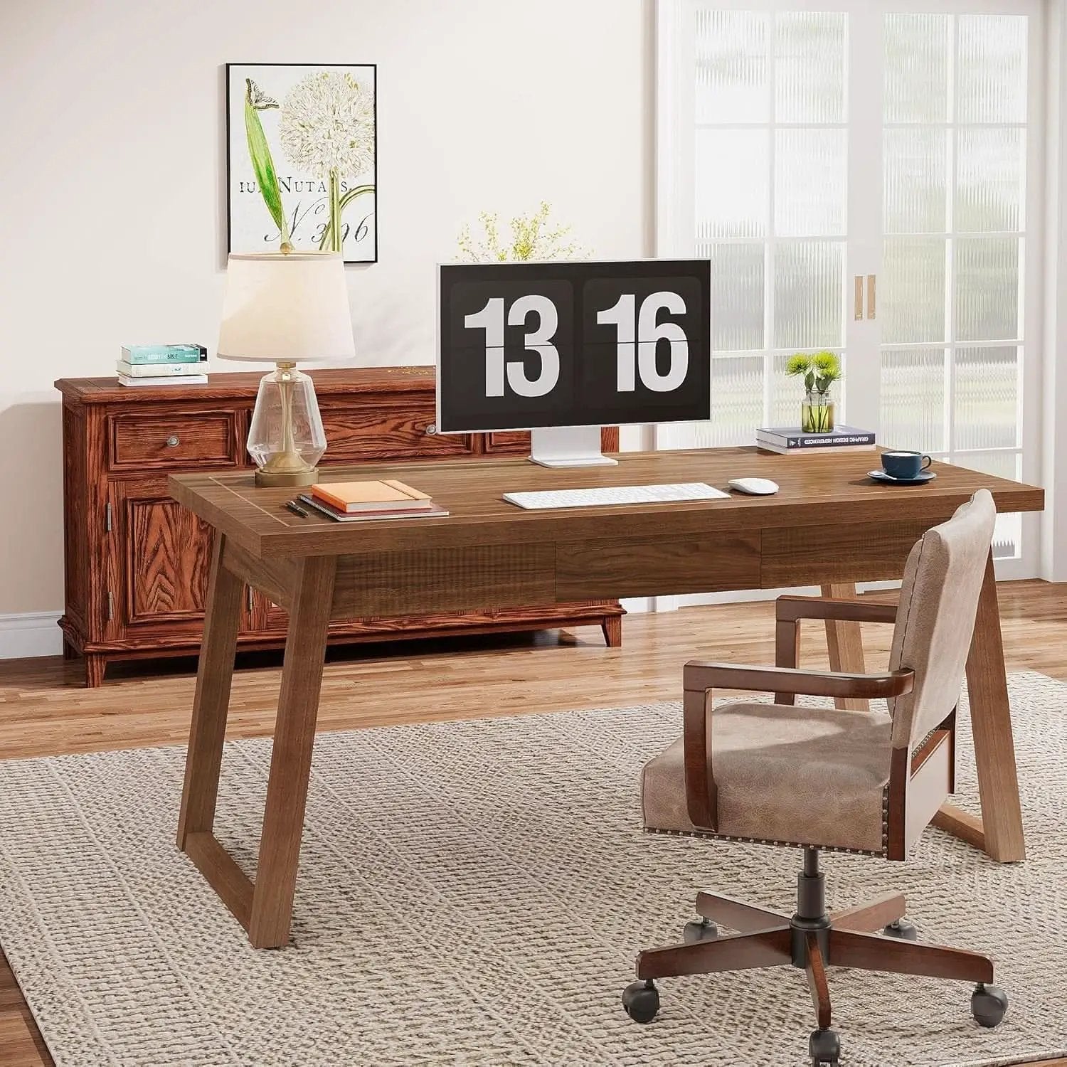Mid-Century Modern Wooden Desk with Drawer and Stability from PriceLows™