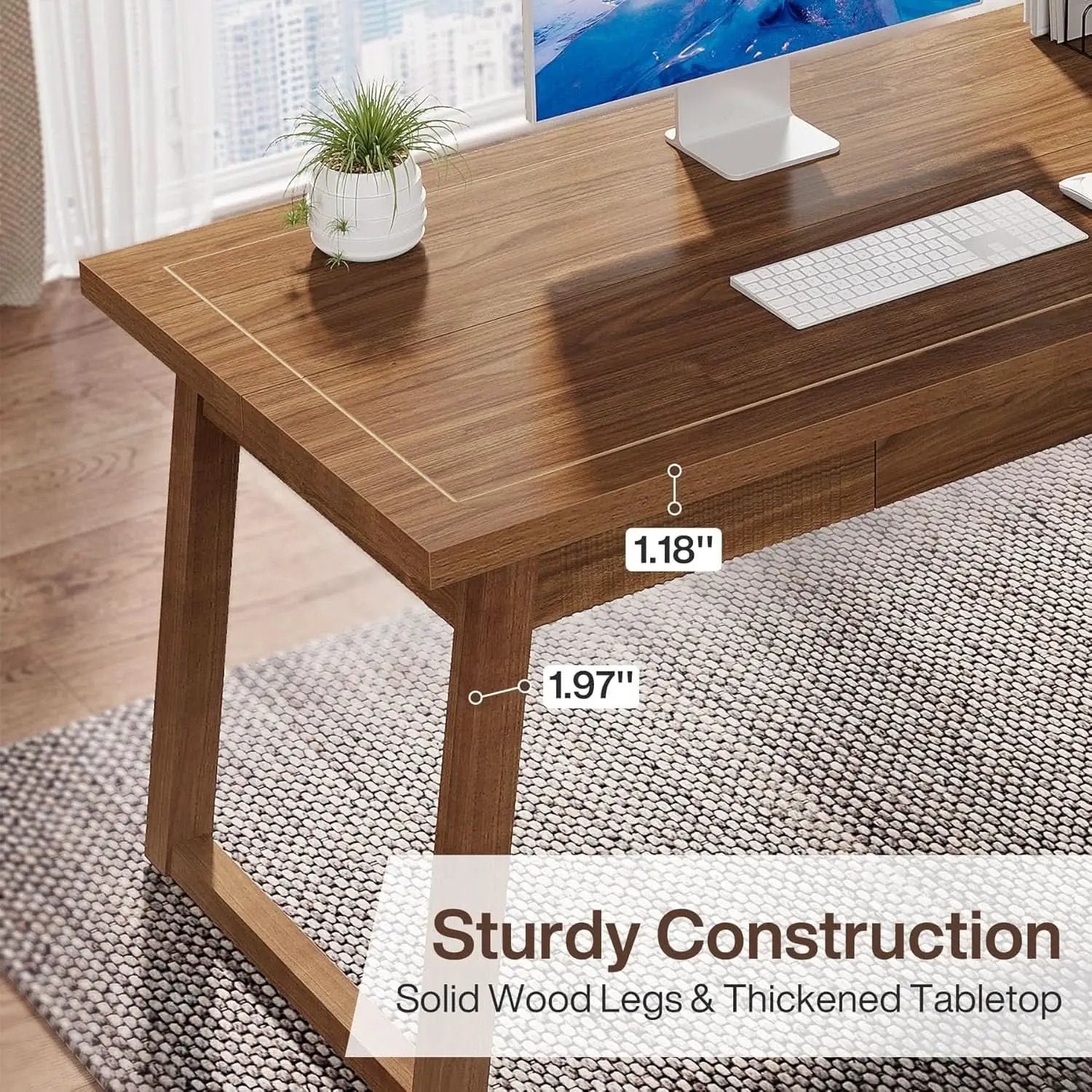 Mid-Century Modern Wooden Desk with Drawer and Stability from PriceLows™
