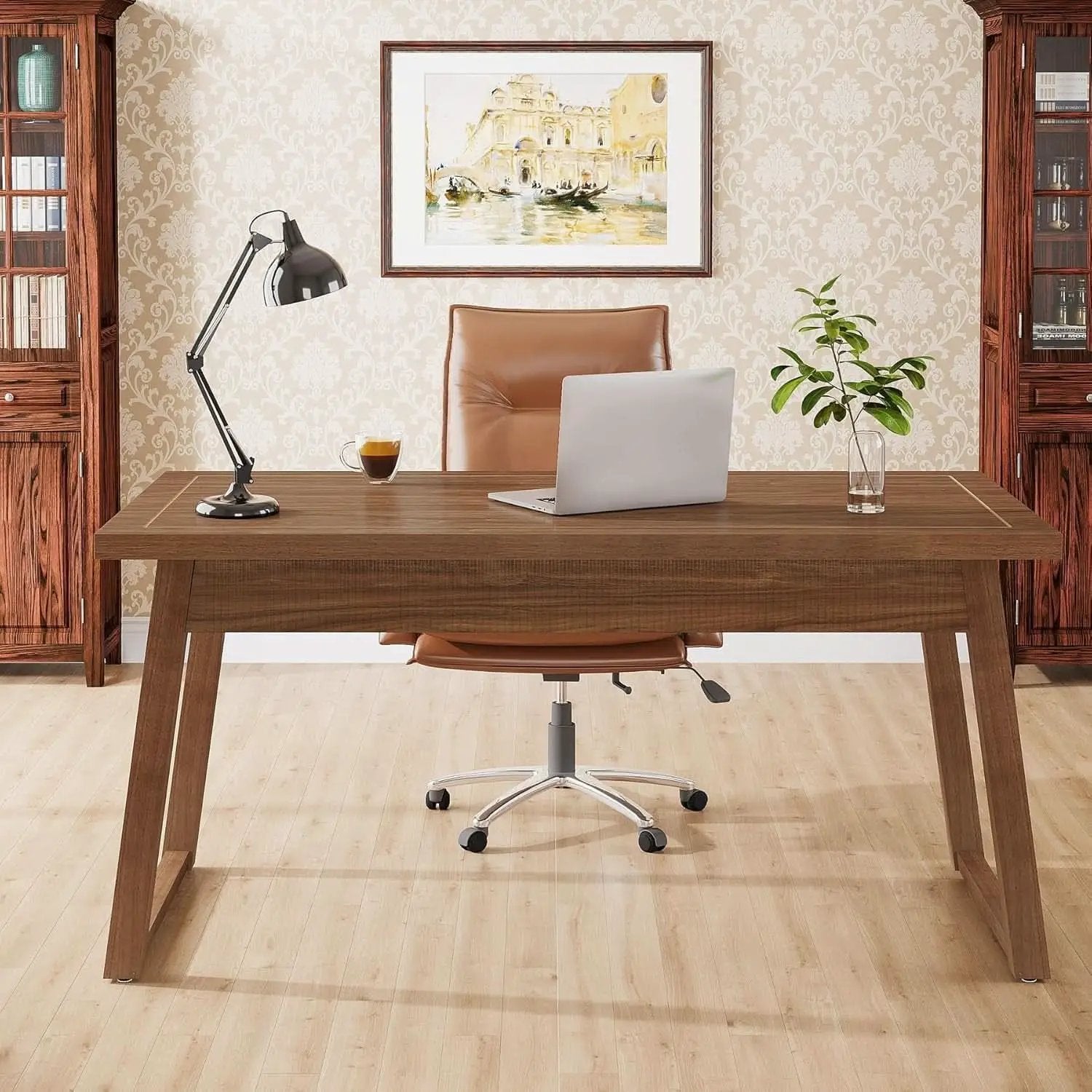 Mid-Century Modern Wooden Desk with Drawer and Stability from PriceLows™