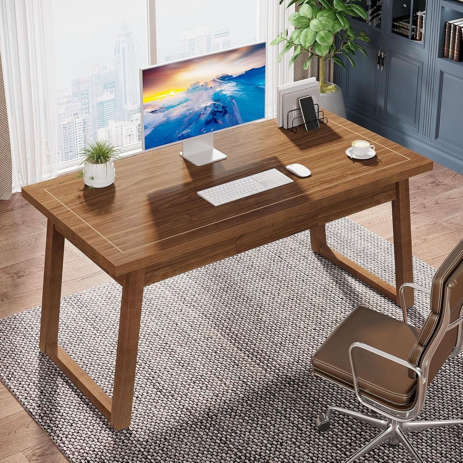 Mid-Century Modern Wooden Desk with Drawer and Stability from PriceLows™