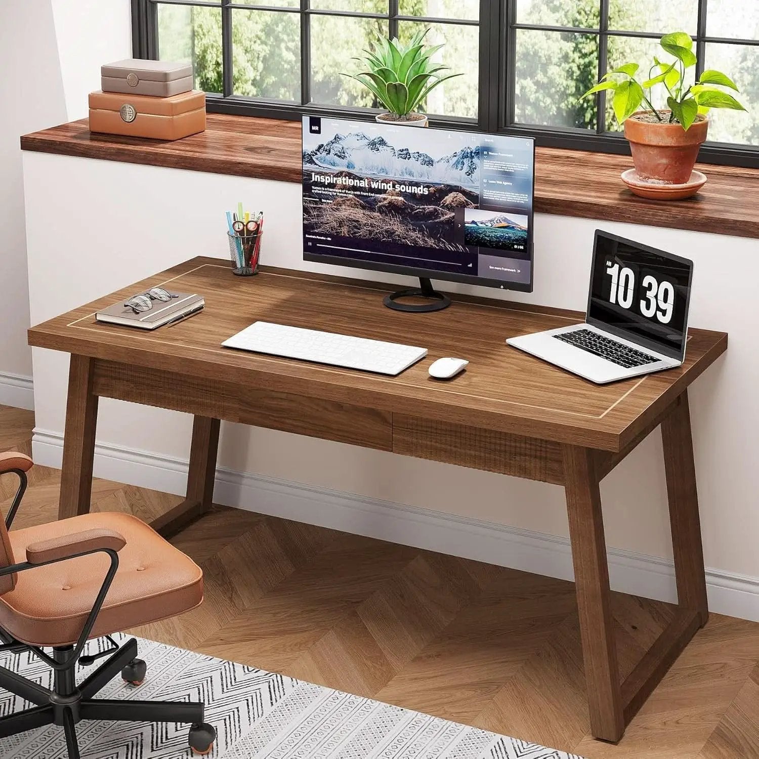 Mid-Century Modern Wooden Desk with Drawer and Stability from PriceLows™