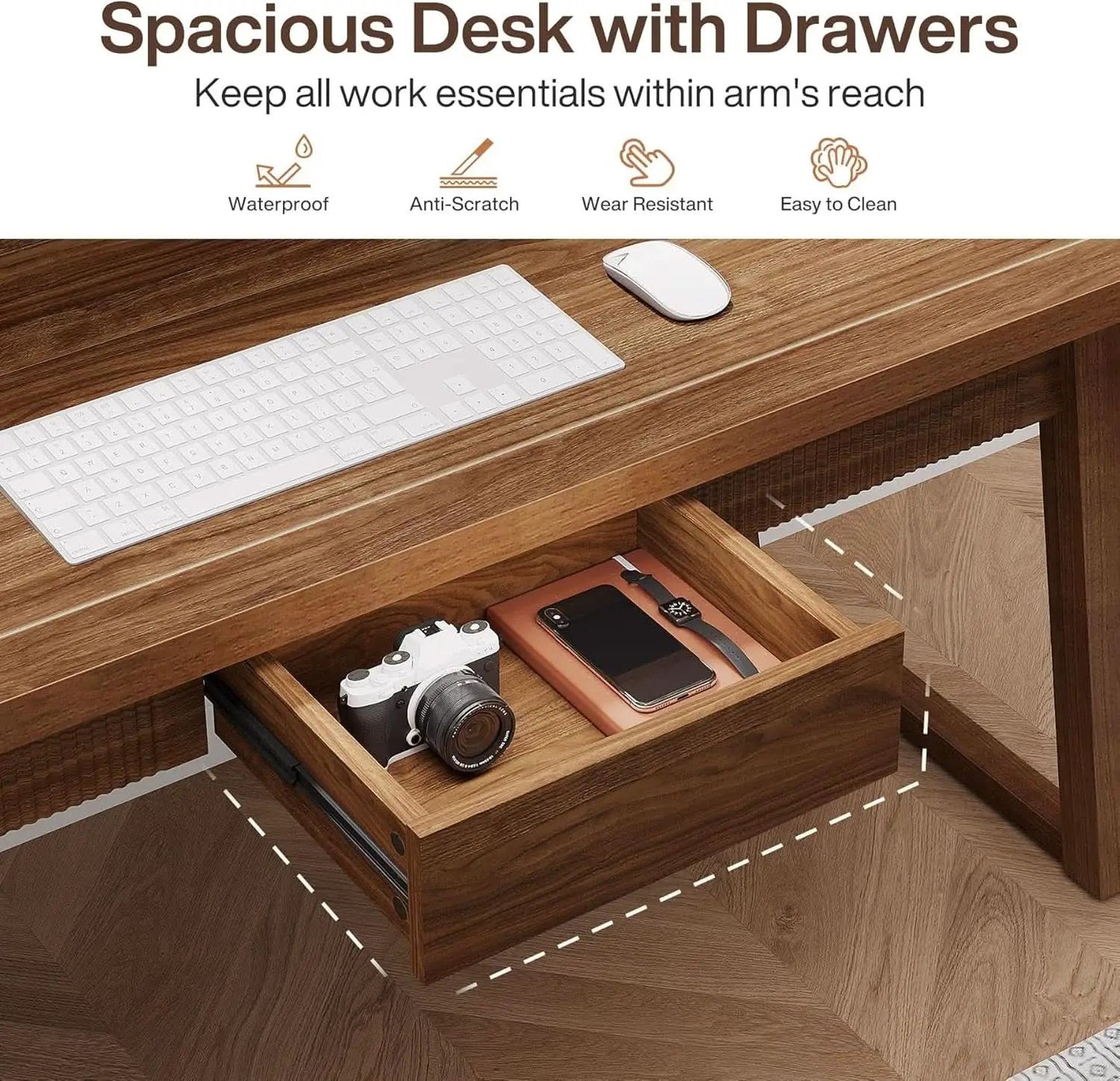 Mid-Century Modern Wooden Desk with Drawer and Stability from PriceLows™