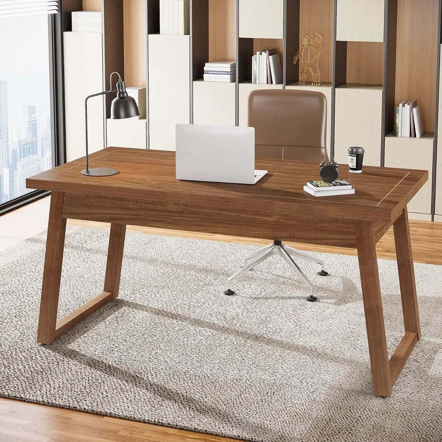 Mid-Century Modern Wooden Desk with Drawer and Stability from PriceLows™