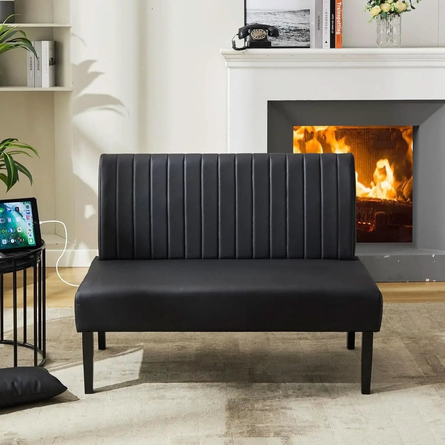 Mini Black Leather Loveseat Sofa with USB Ports from PriceLows™