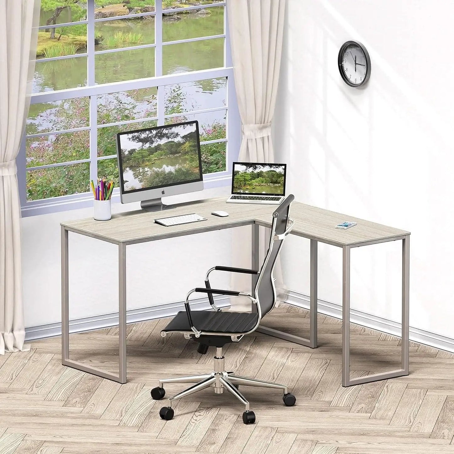 L Shaped Desk 48 X 48 Inches Maple Finish Home Office Desk from PriceLows™