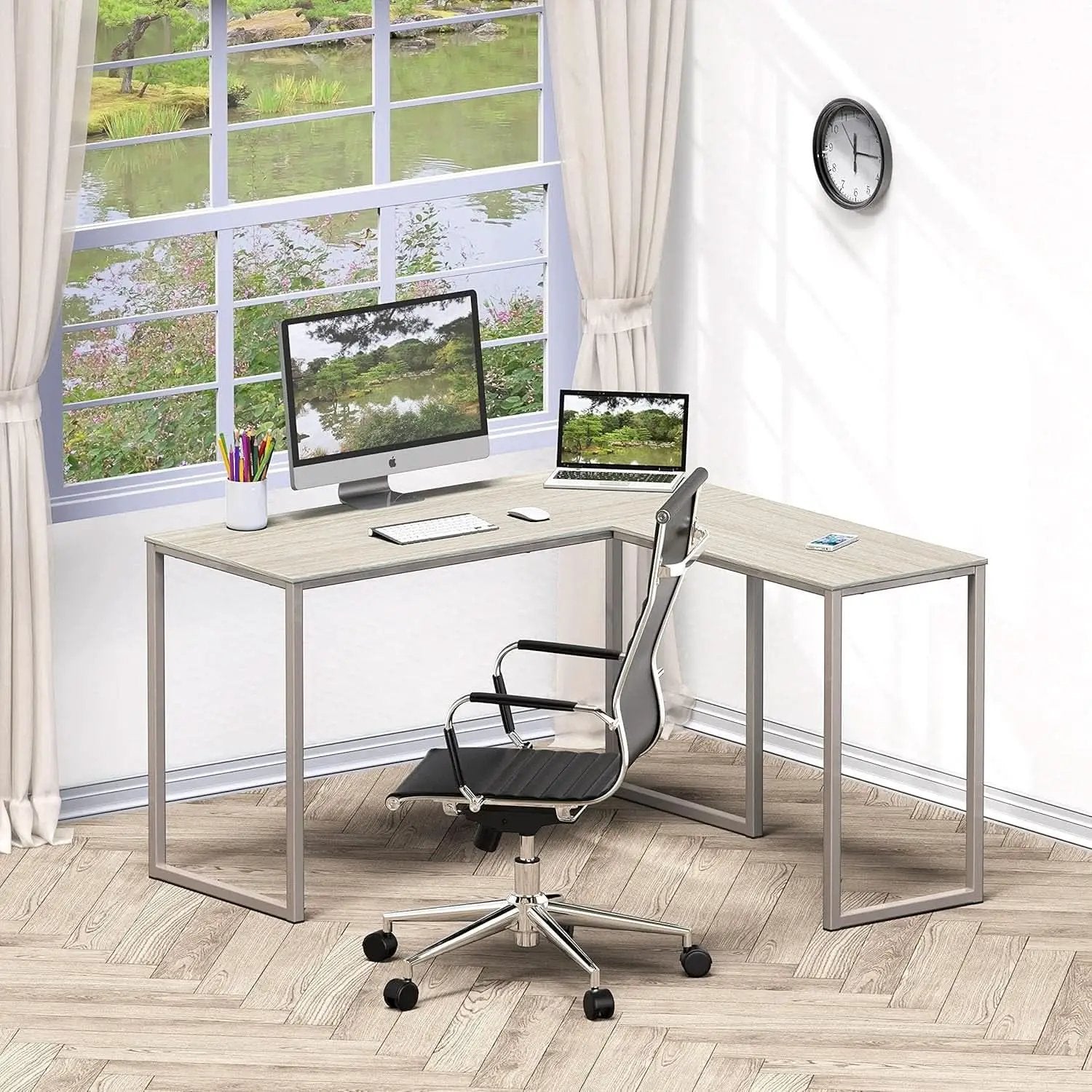 L Shaped Desk 48 X 48 Inches Maple Finish Home Office Desk from PriceLows™