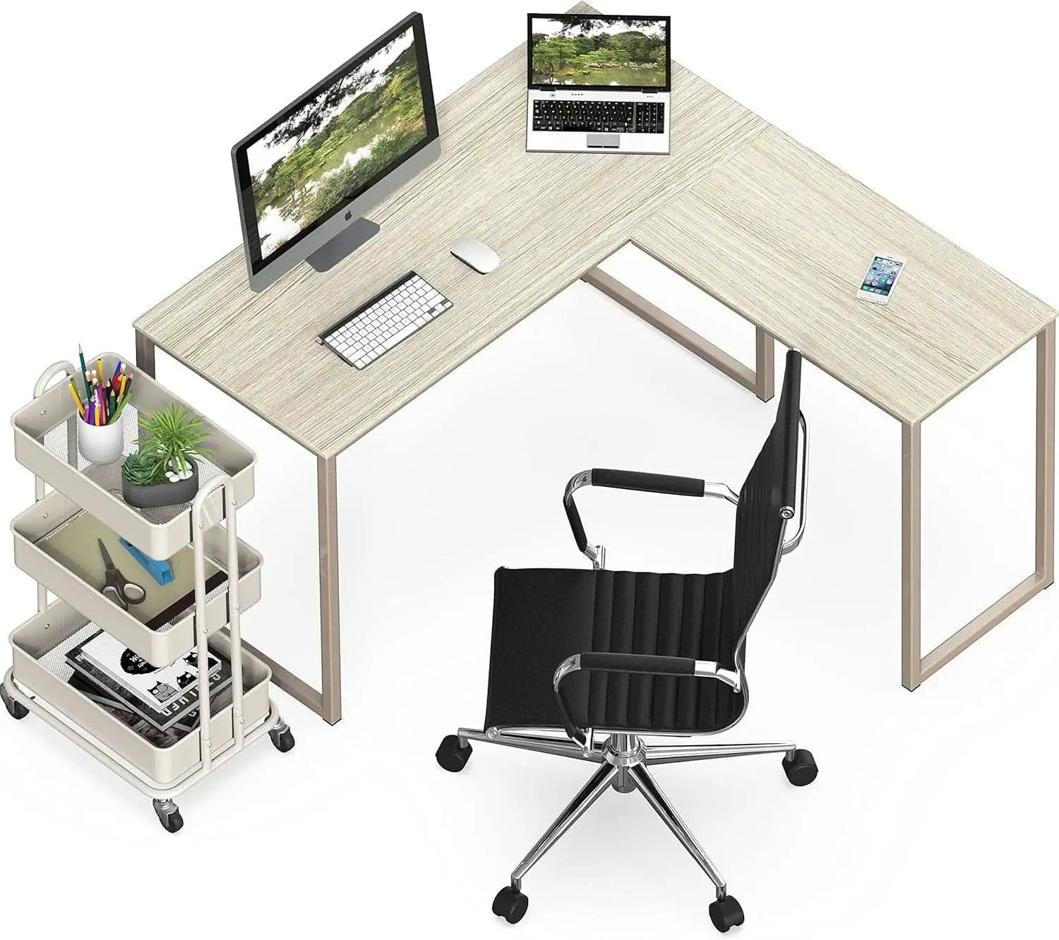 L Shaped Desk 48 X 48 Inches Maple Finish Home Office Desk from PriceLows™