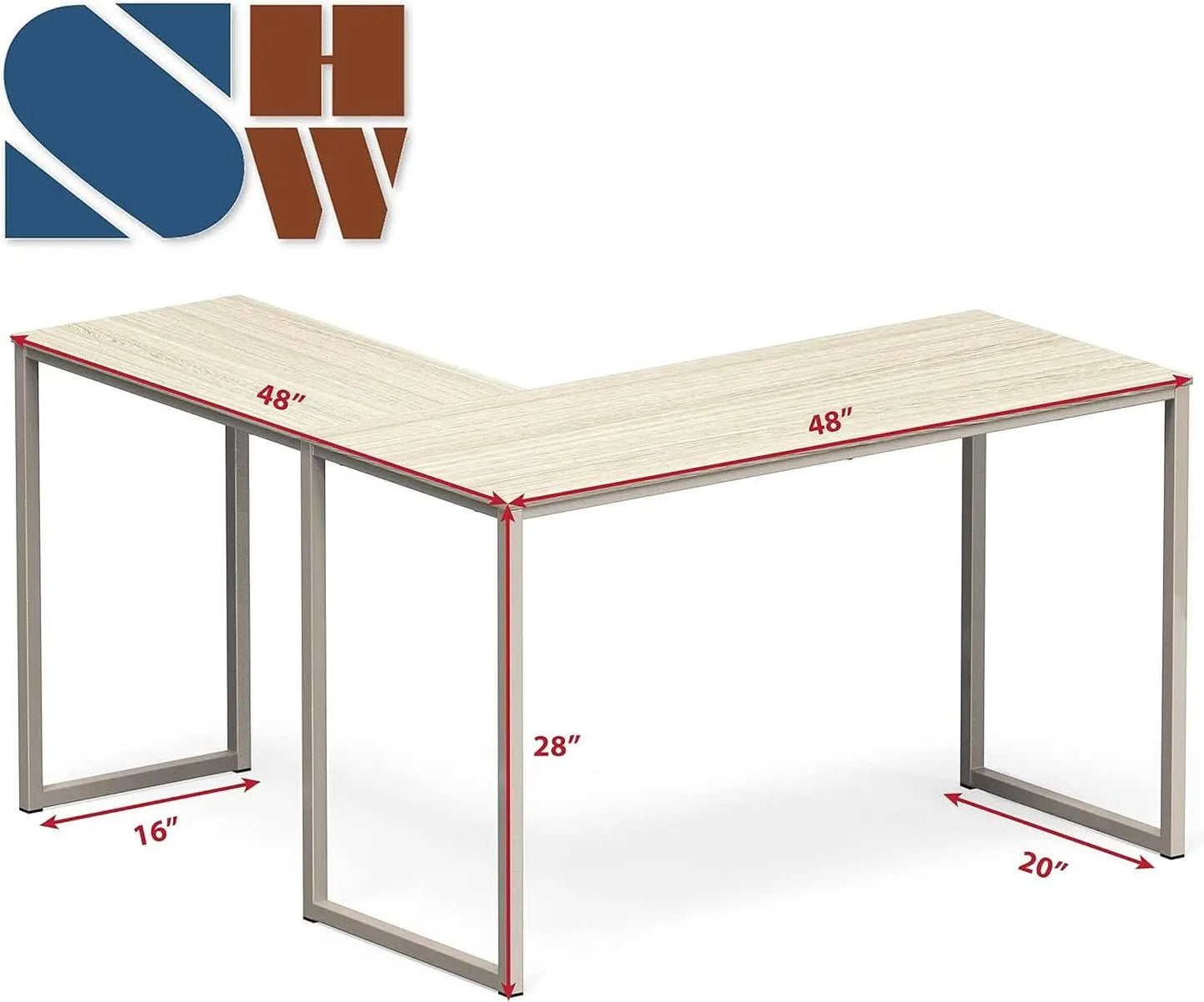 L Shaped Desk 48 X 48 Inches Maple Finish Home Office Desk from PriceLows™