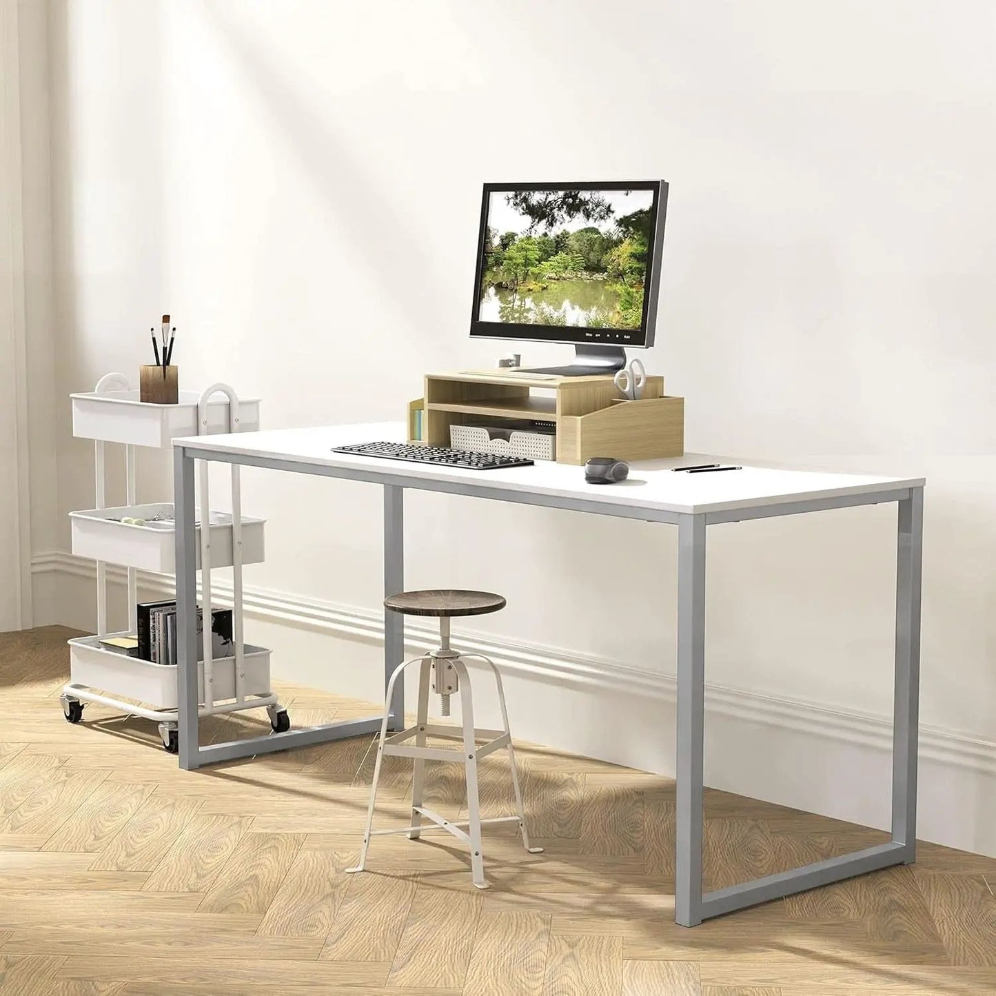 Mission Style 48 Inch White Computer Desk Home Office from PriceLows™