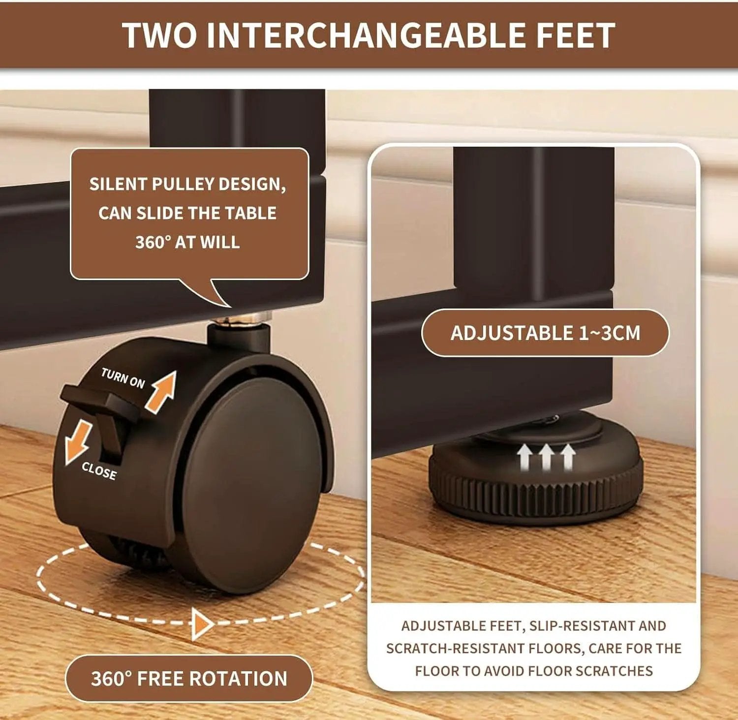 Brown Foldable Computer Desk With Wheels And Storage For Home Office from PriceLows™