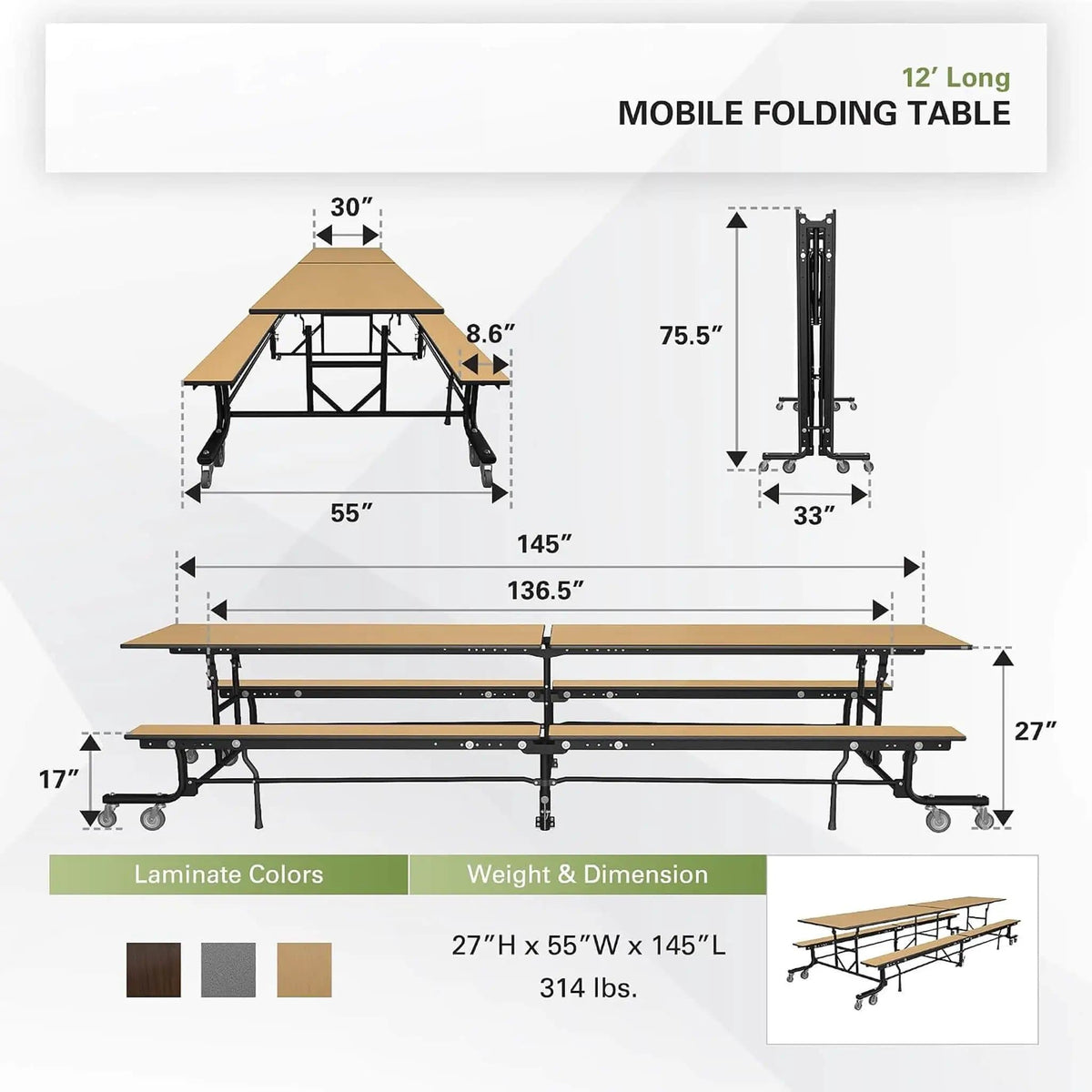 Mobile School Cafeteria Table With Benches And Lift Assist System | Outdoor Bench | Outdoor Living Use | Outdoor Living