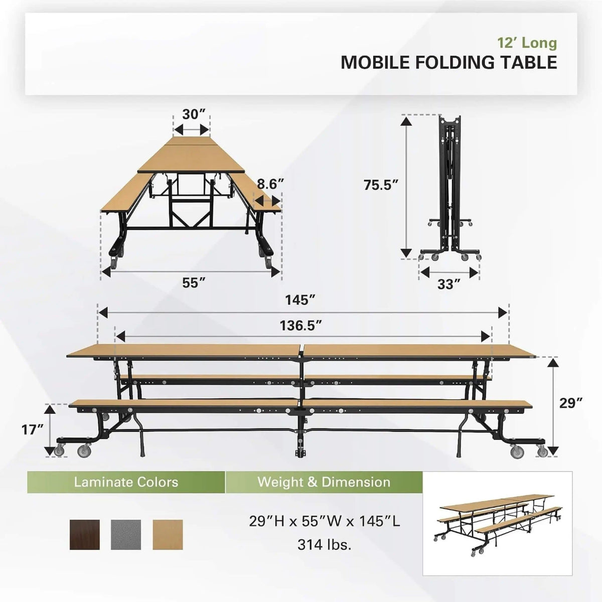 Mobile School Cafeteria Table With Benches And Lift Assist System | Outdoor Bench | Outdoor Living Use | Outdoor Living