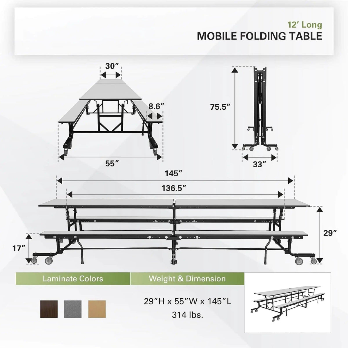 Mobile School Cafeteria Table With Benches And Lift Assist System | Outdoor Bench | Outdoor Living Use | Outdoor Living