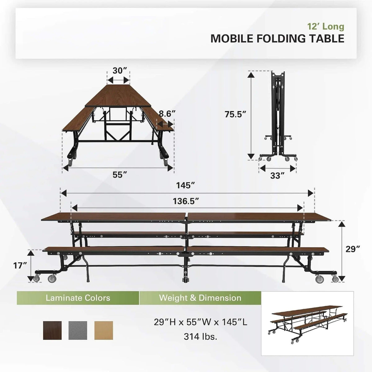 Mobile School Cafeteria Table With Benches And Lift Assist System | Outdoor Bench | Outdoor Living Use | Outdoor Living