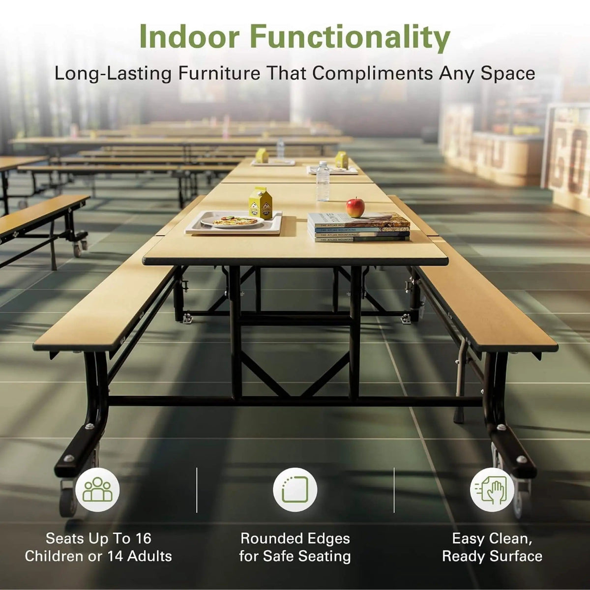 Mobile School Cafeteria Table With Benches And Lift Assist System | Outdoor Bench | Outdoor Living Use | Outdoor Living