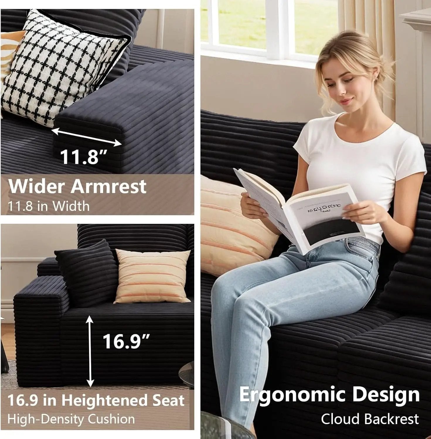 Modern 107 Inch Cloud Sectional Couch with Chaise from PriceLows™