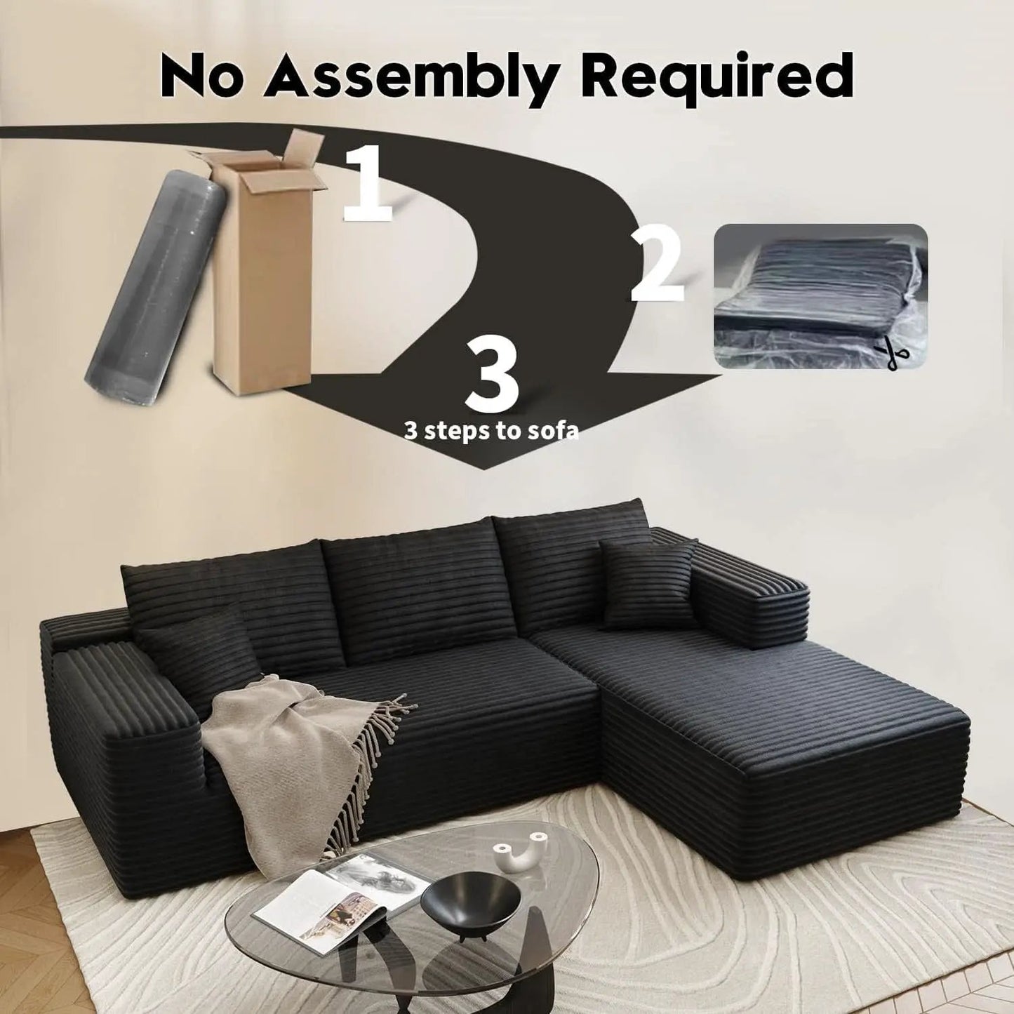 Modern 107.5 Inch Cloud Sectional Sofa With Chaise from PriceLows™