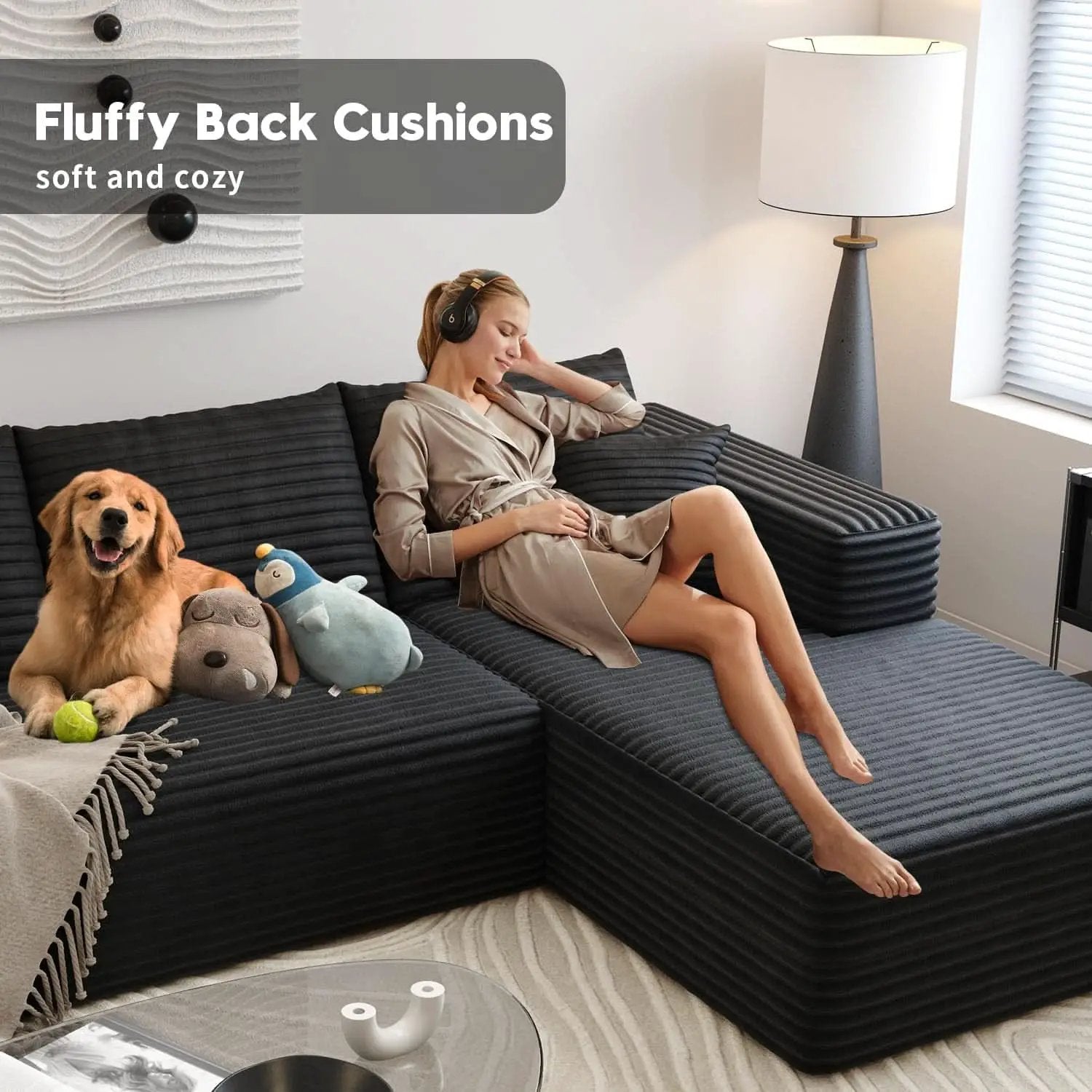 Modern 107.5 Inch Cloud Sectional Sofa With Chaise from PriceLows™
