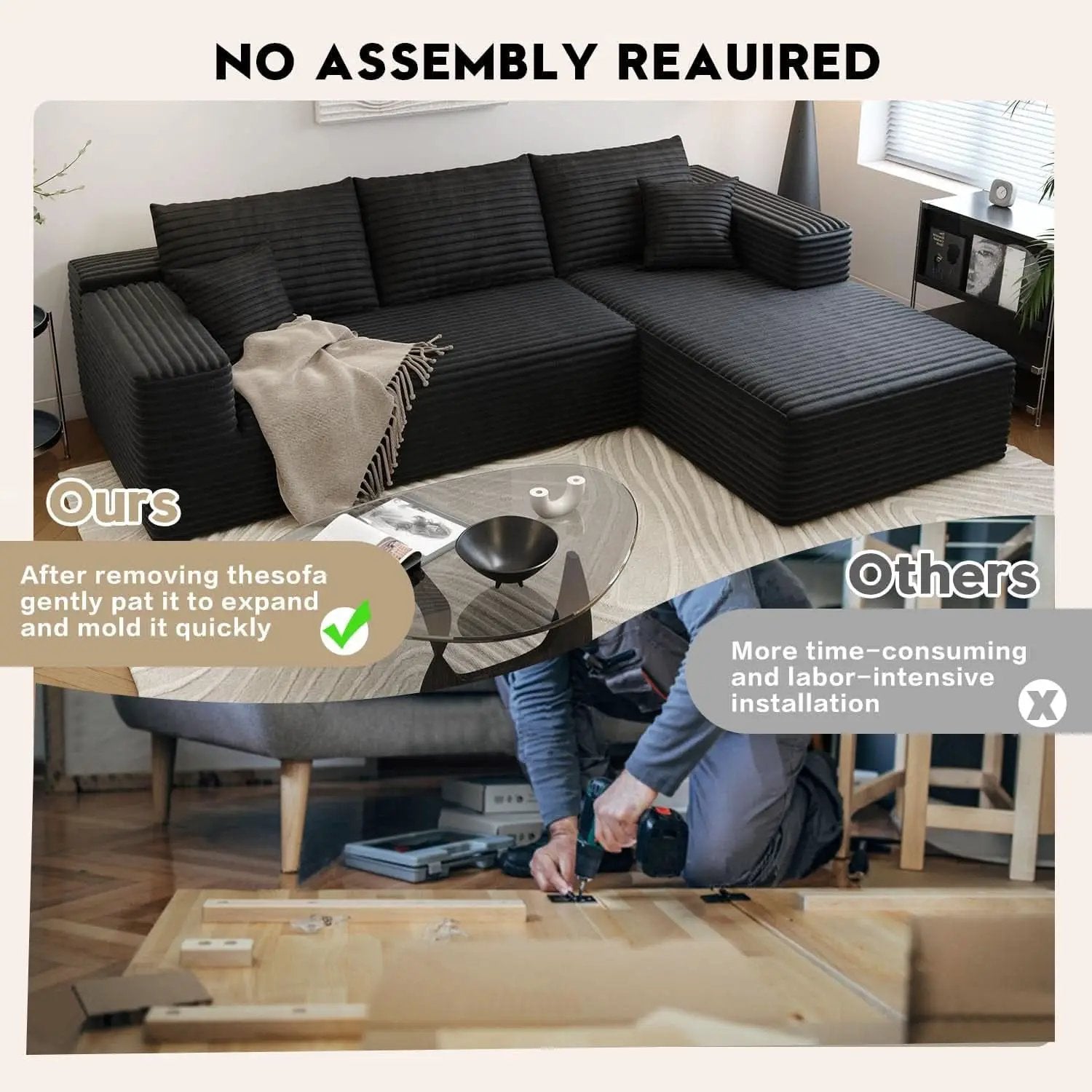 Modern 107.5 Inch Cloud Sectional Sofa With Chaise from PriceLows™
