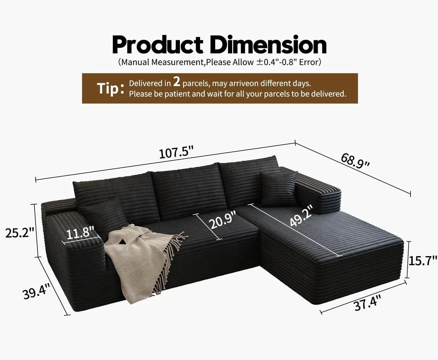 Modern 107.5 Inch Cloud Sectional Sofa With Chaise from PriceLows™