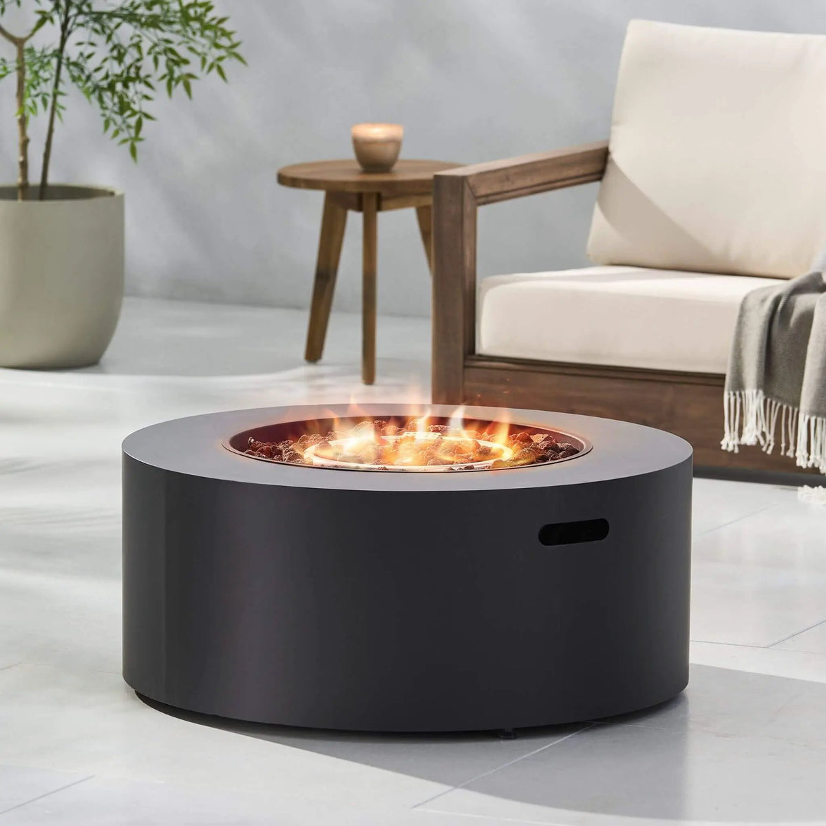 Round Propane Fire Pit | 32 Inch Iron | 40K BTU Output | No Assembly Required