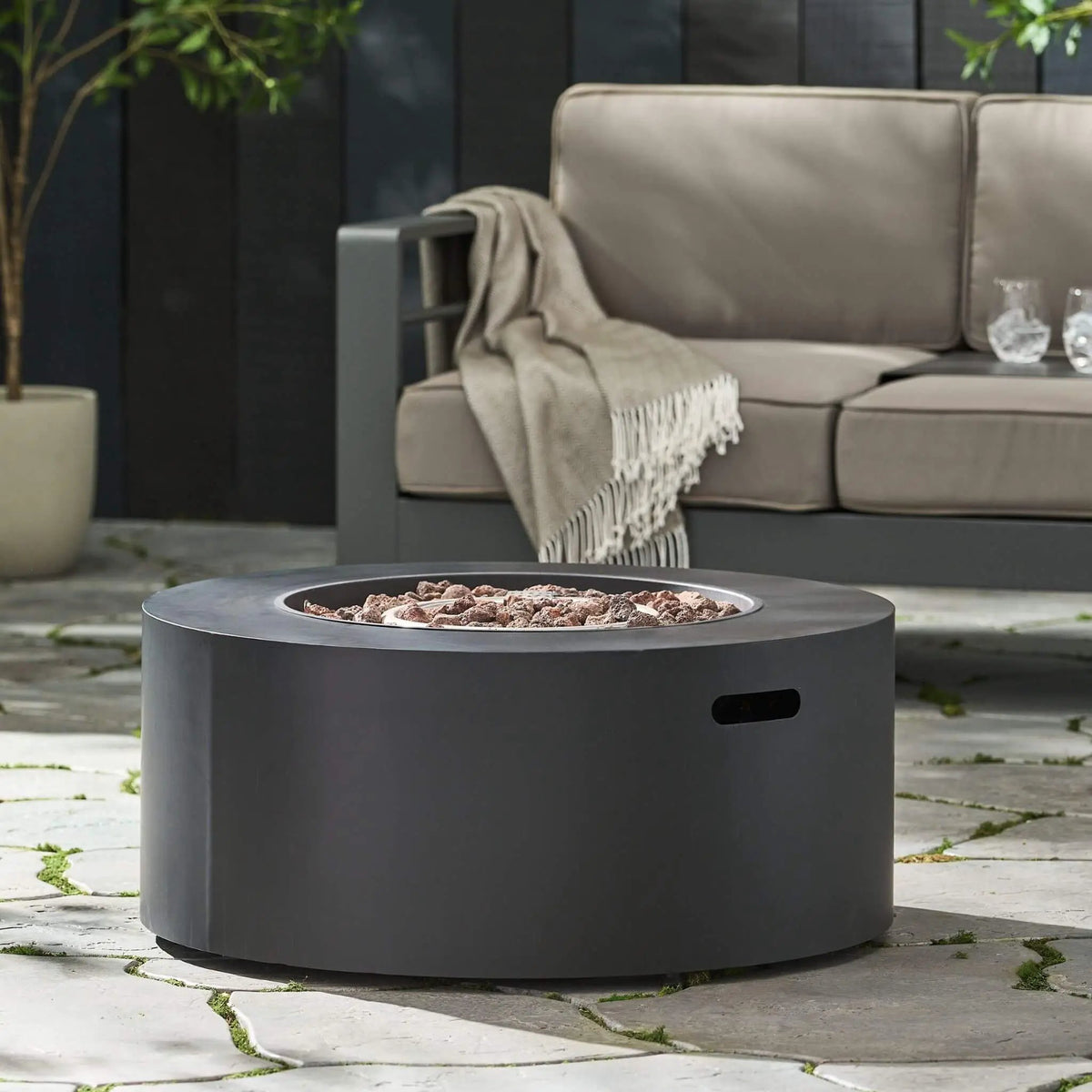 Round Propane Fire Pit | 32 Inch Iron | 40K BTU Output | No Assembly Required