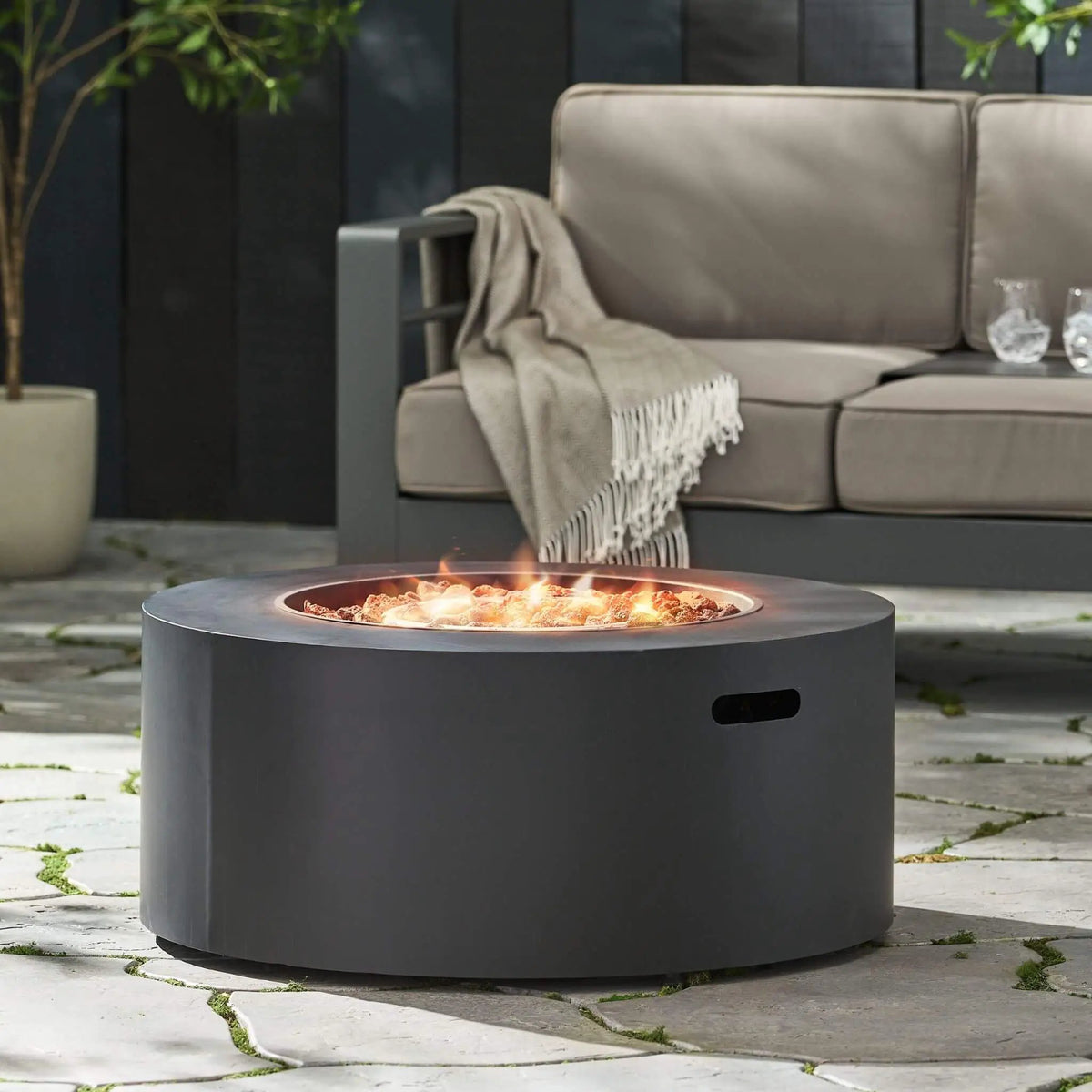 Round Propane Fire Pit | 32 Inch Iron | 40K BTU Output | No Assembly Required