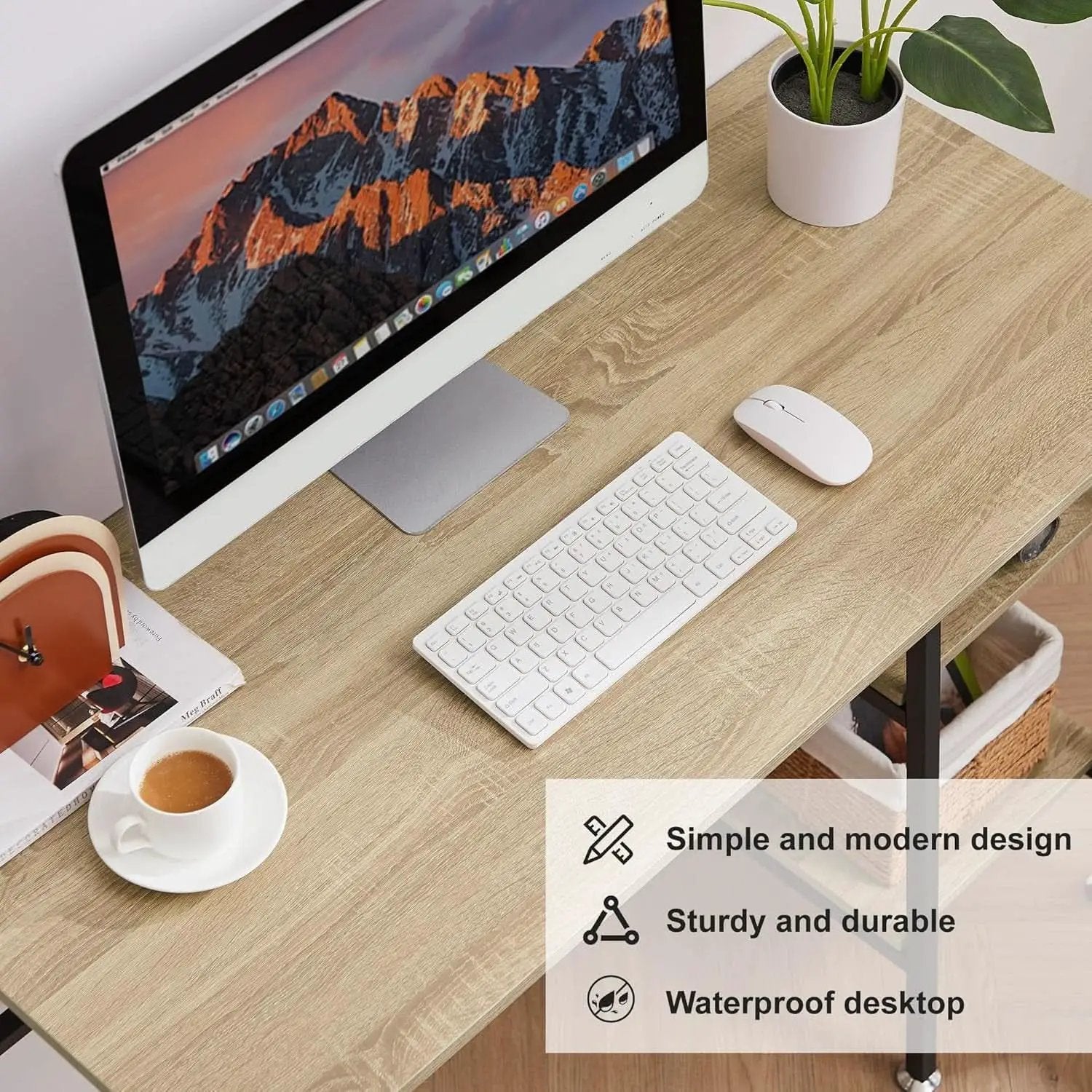 Modern 43 Inch Computer Desk with Adjustable Storage Shelves from PriceLows™