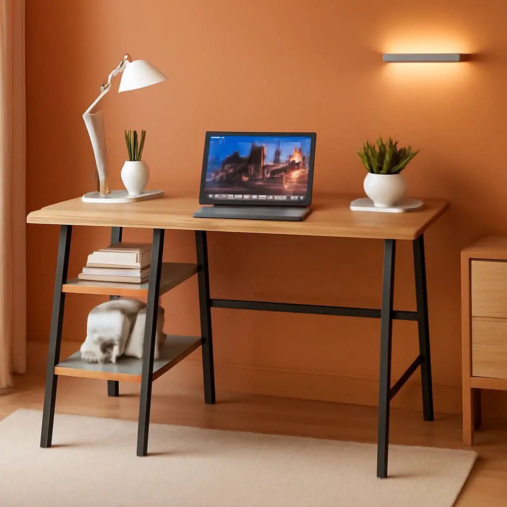 Modern 43 Inch Computer Desk with Adjustable Storage Shelves from PriceLows™