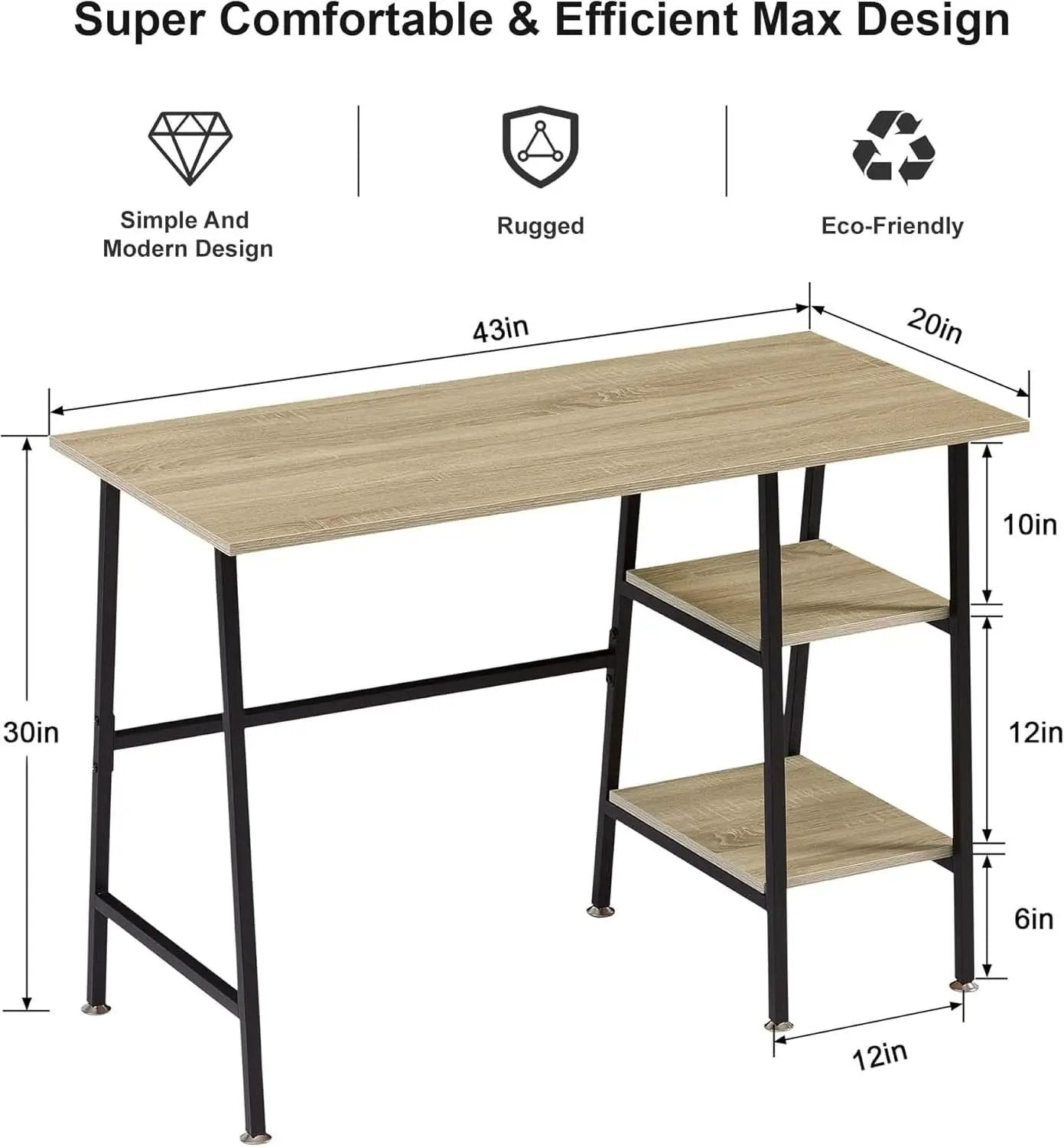 Modern 43 Inch Computer Desk with Adjustable Storage Shelves from PriceLows™