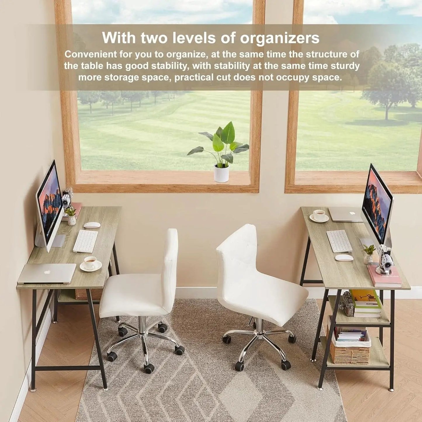 Modern 43 Inch Computer Desk with Adjustable Storage Shelves from PriceLows™